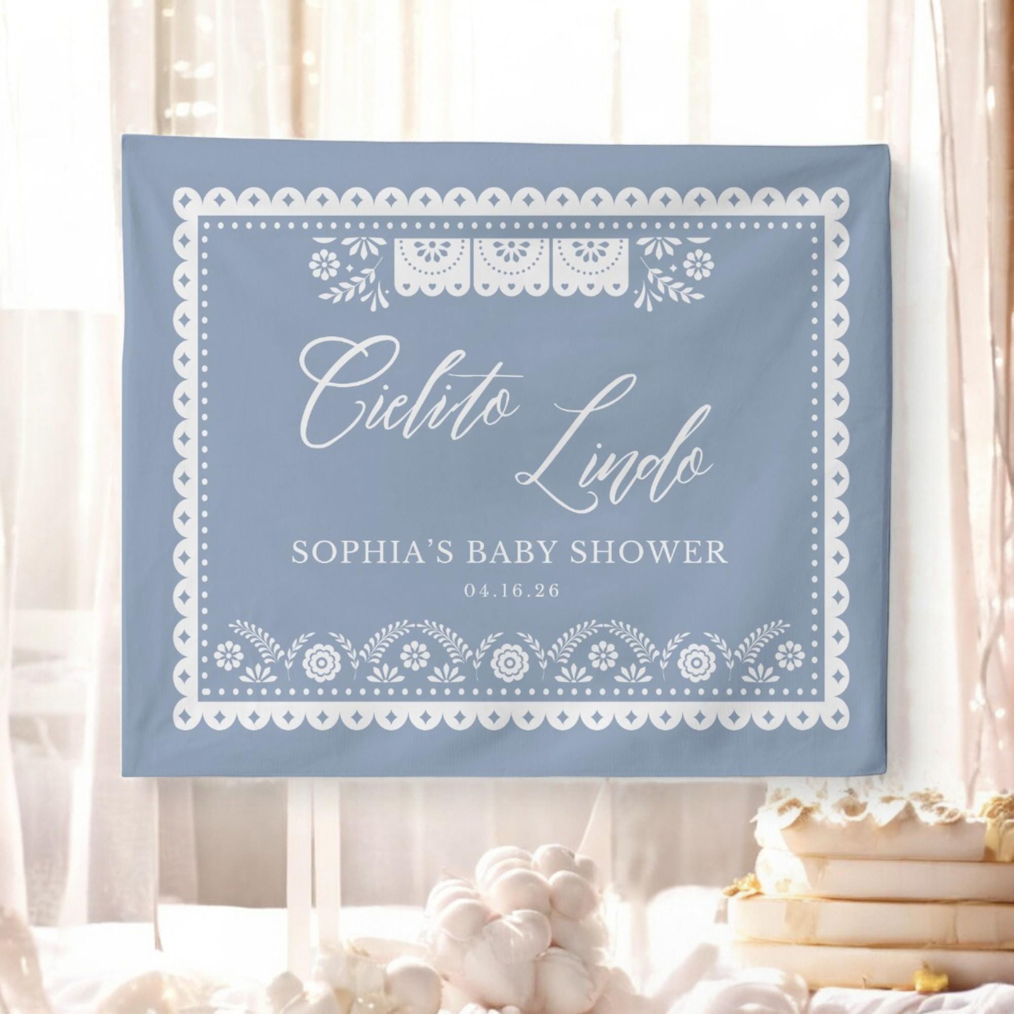 Cielito Lindo Baby Shower Backdrop, Personalized Backdrop, Papel Picado Girl Baby Shower, Mexican Theme, Talavera Baby Shower Banner