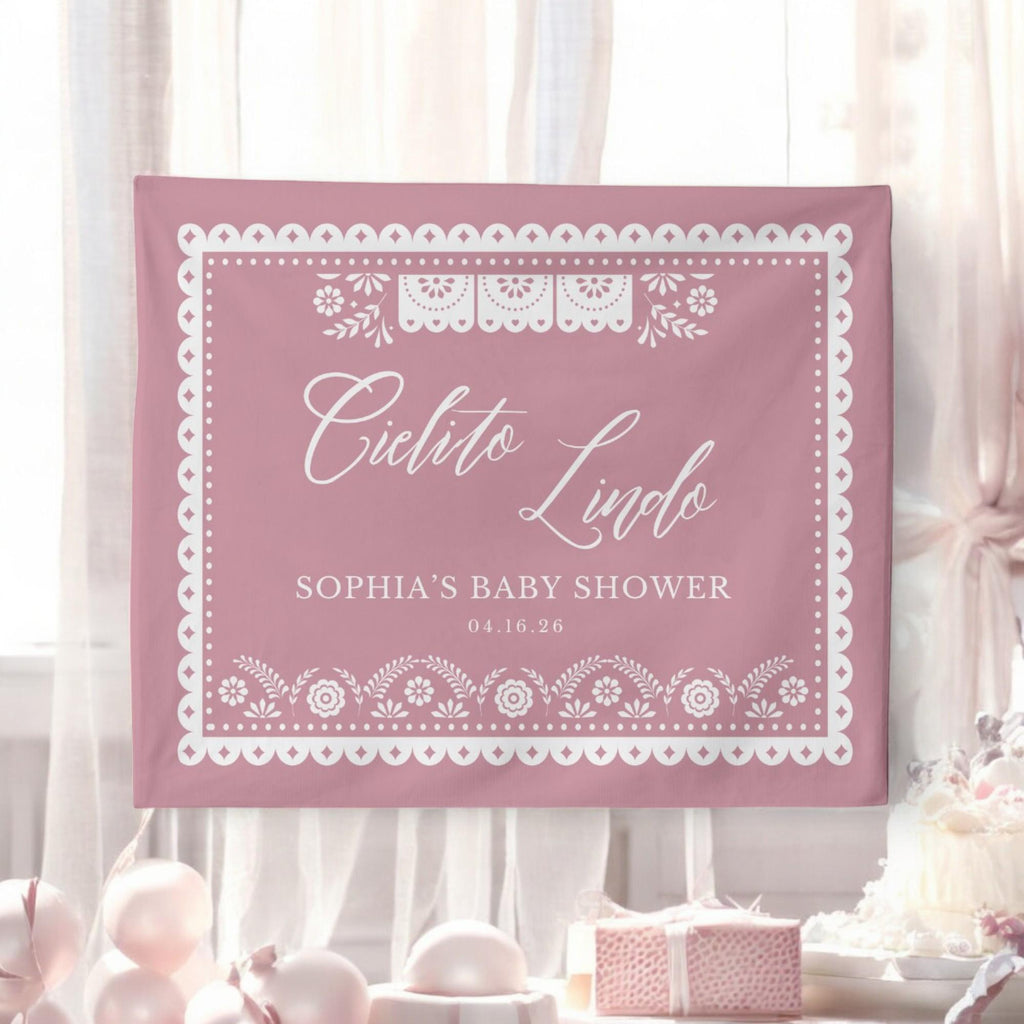 Cielito Lindo Baby Shower Backdrop, Personalized Backdrop, Papel Picado Girl Baby Shower, Mexican Theme, Talavera Baby Shower Banner