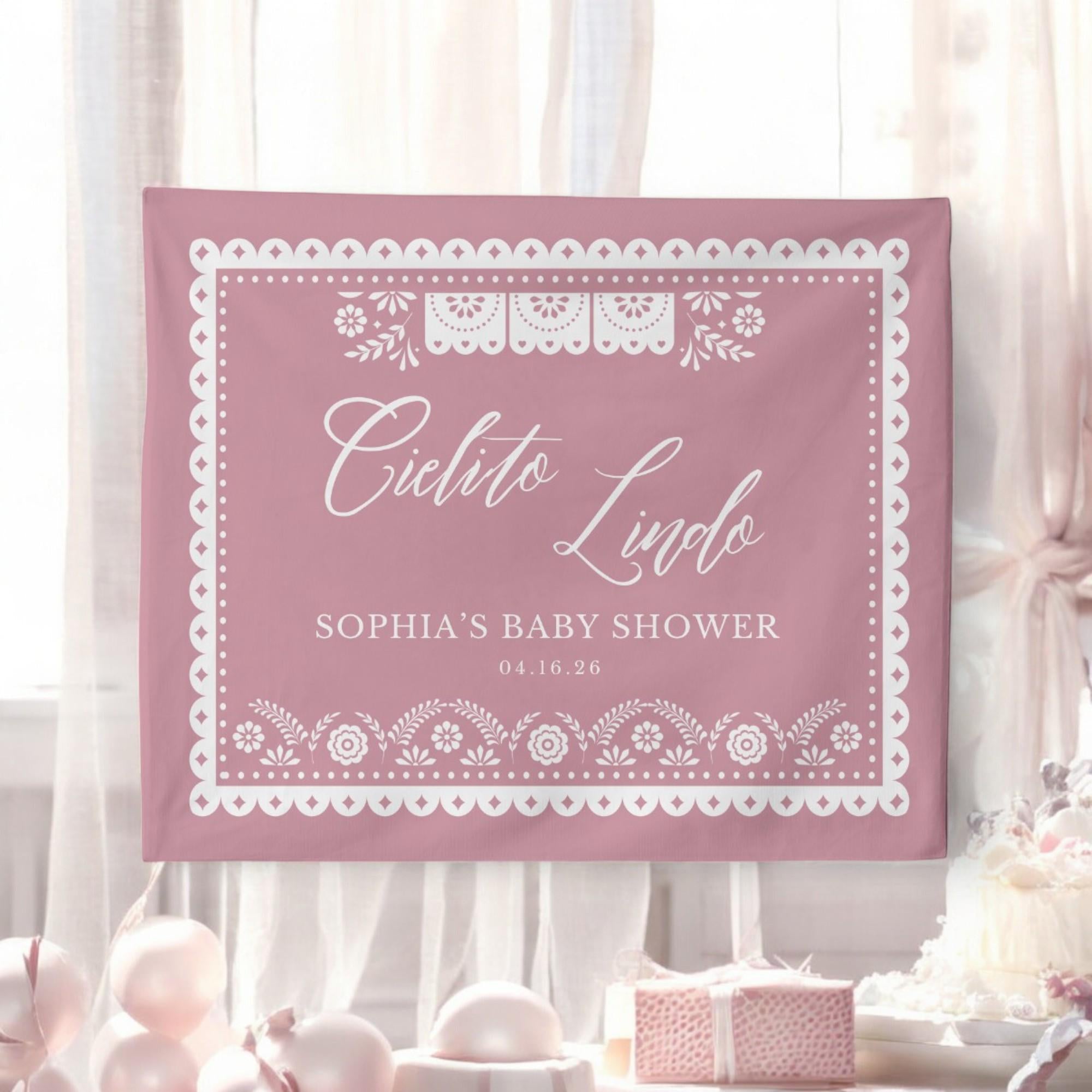 Cielito Lindo Baby Shower Backdrop, Personalized Backdrop, Papel Picado Girl Baby Shower, Mexican Theme, Talavera Baby Shower Banner