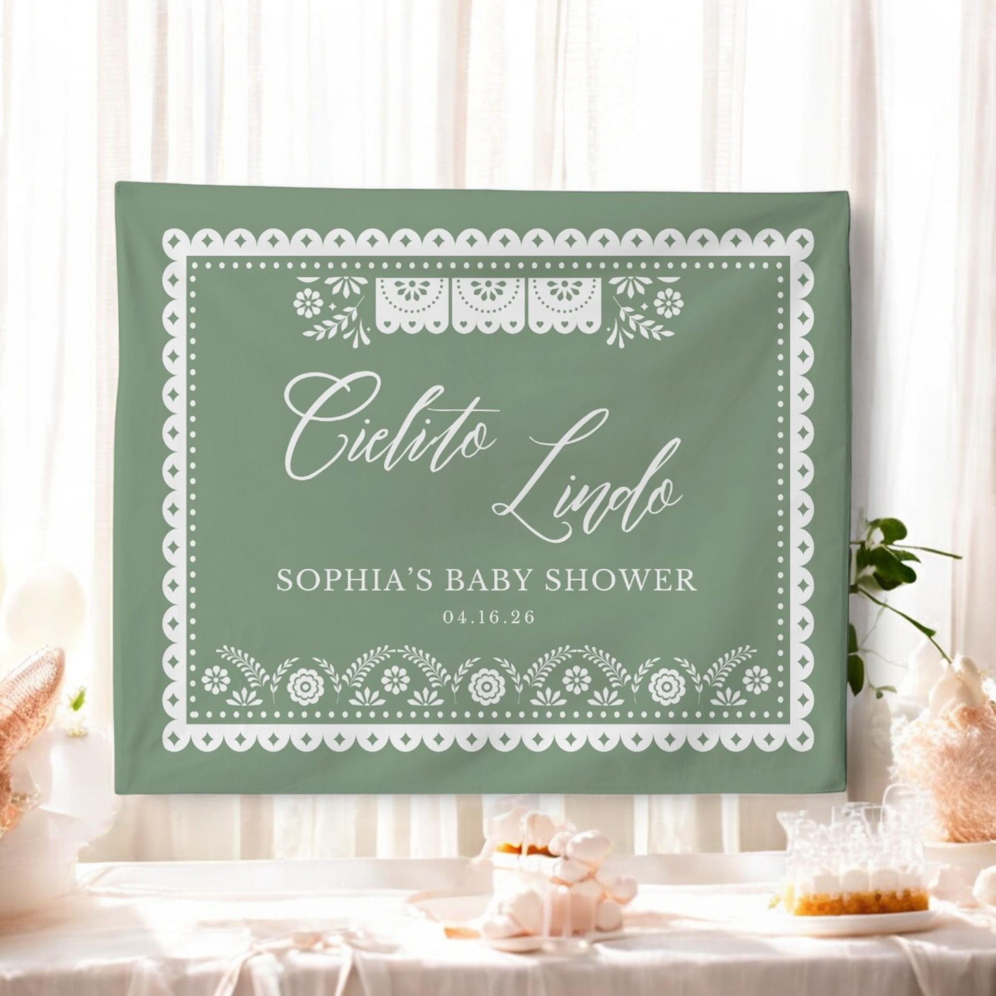 Cielito Lindo Baby Shower Backdrop, Personalized Backdrop, Papel Picado Girl Baby Shower, Mexican Theme, Talavera Baby Shower Banner