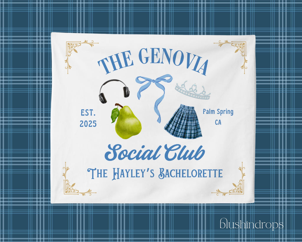 The Genovia Social Club Banner, Princess Bachelorette Banner Backdrop, Diaries Bachelorette Party Decor, Personalized Backdrop, Princess Mia
