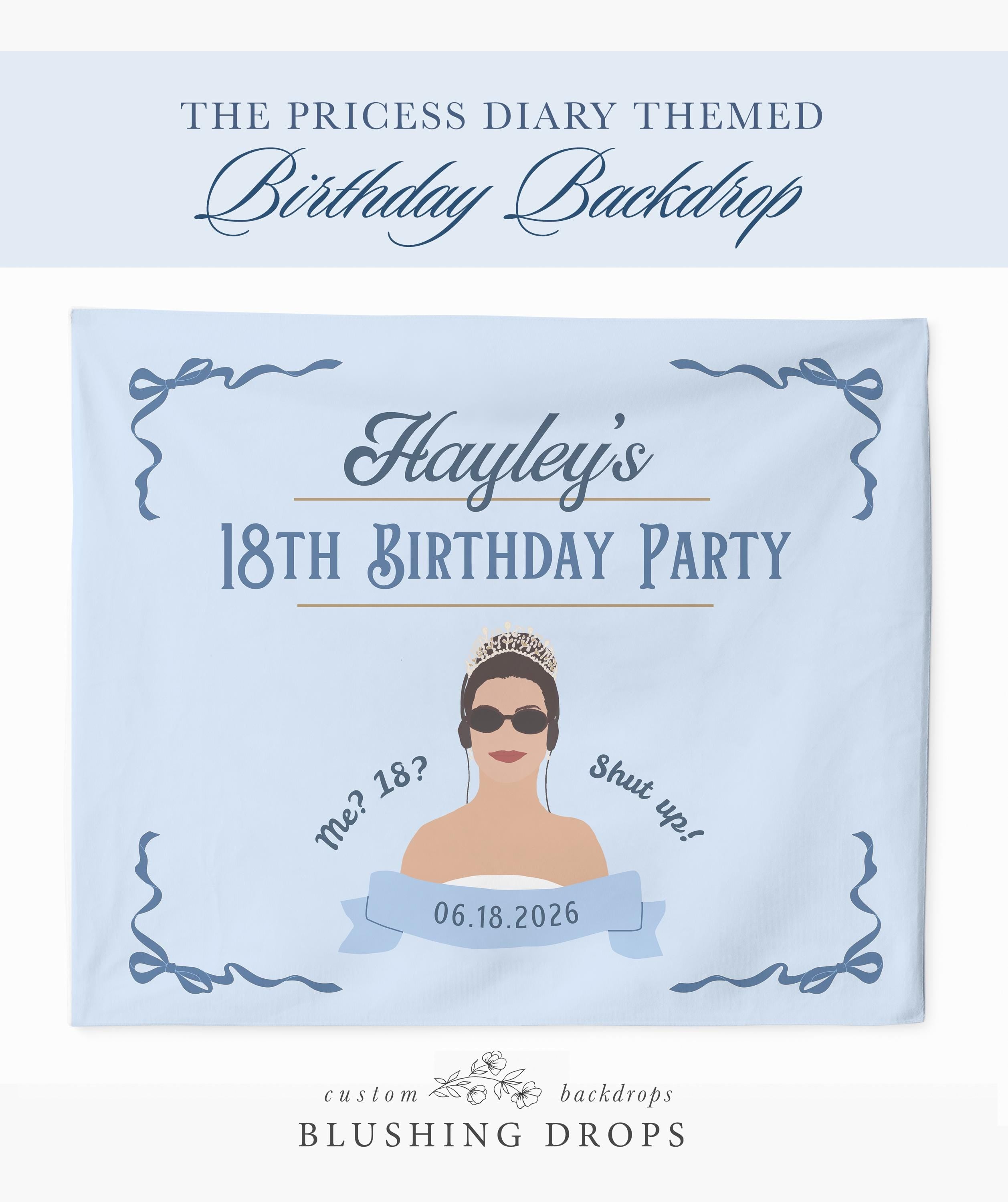 Personalized Princess Themed Birthday Party Backdrop, Diaries Birthday Sign, Princess of Genovia Decorations, Sleepover, Slumber Party