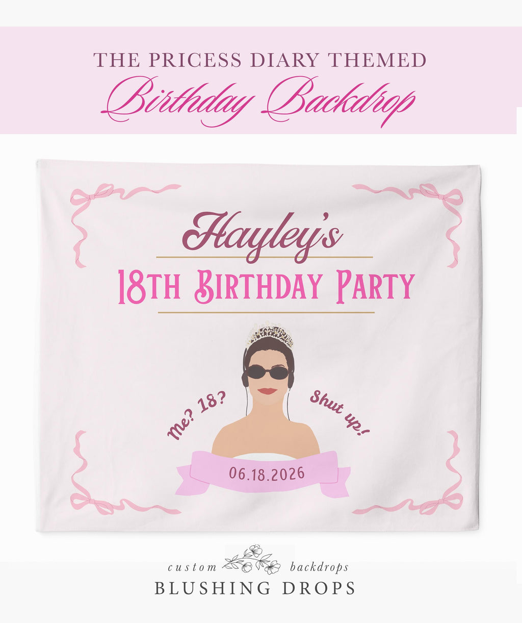 Personalized Princess Themed Birthday Party Backdrop, Diaries Birthday Sign, Princess of Genovia Decorations, Sleepover, Slumber Party