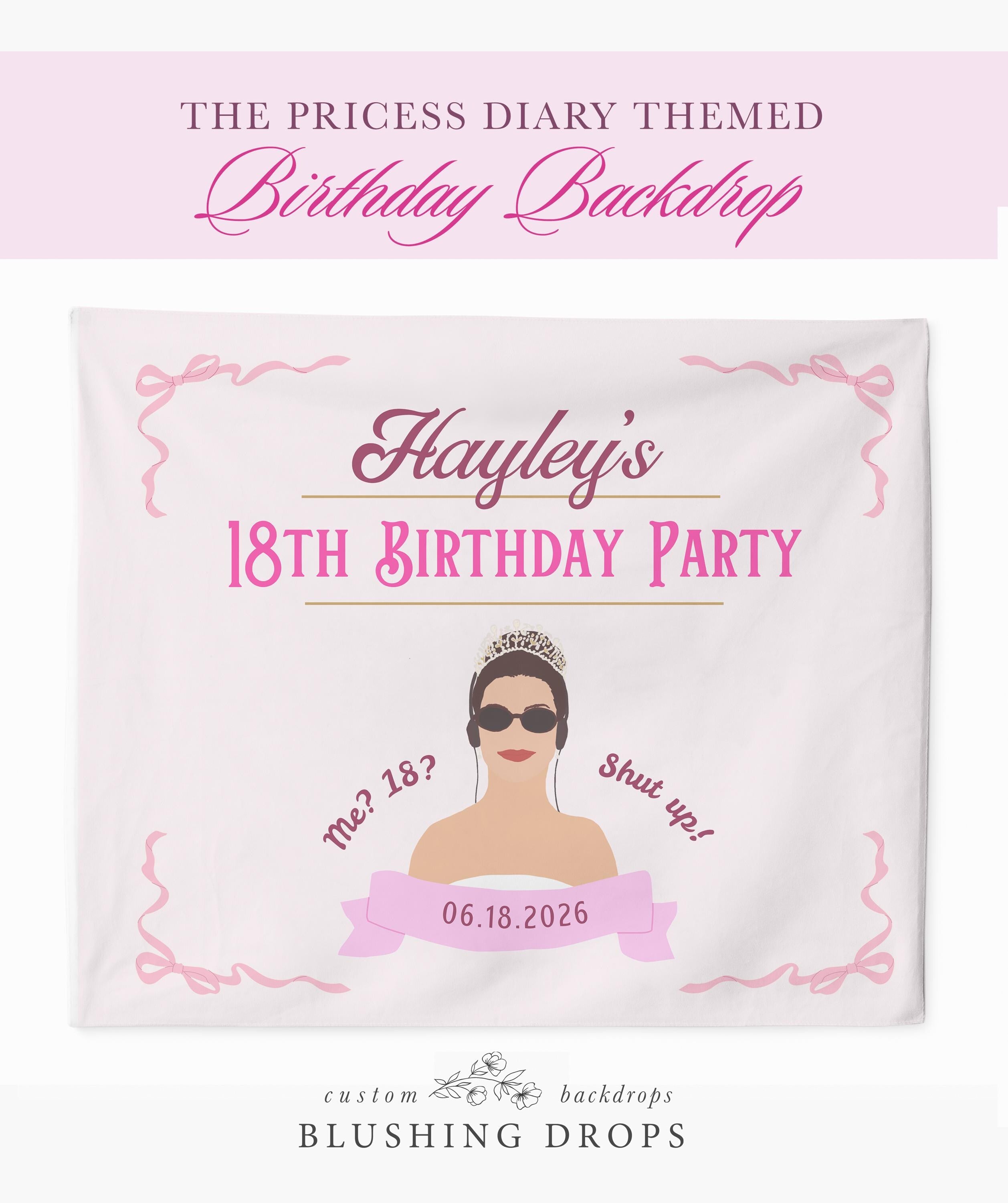 Personalized Princess Themed Birthday Party Backdrop, Diaries Birthday Sign, Princess of Genovia Decorations, Sleepover, Slumber Party