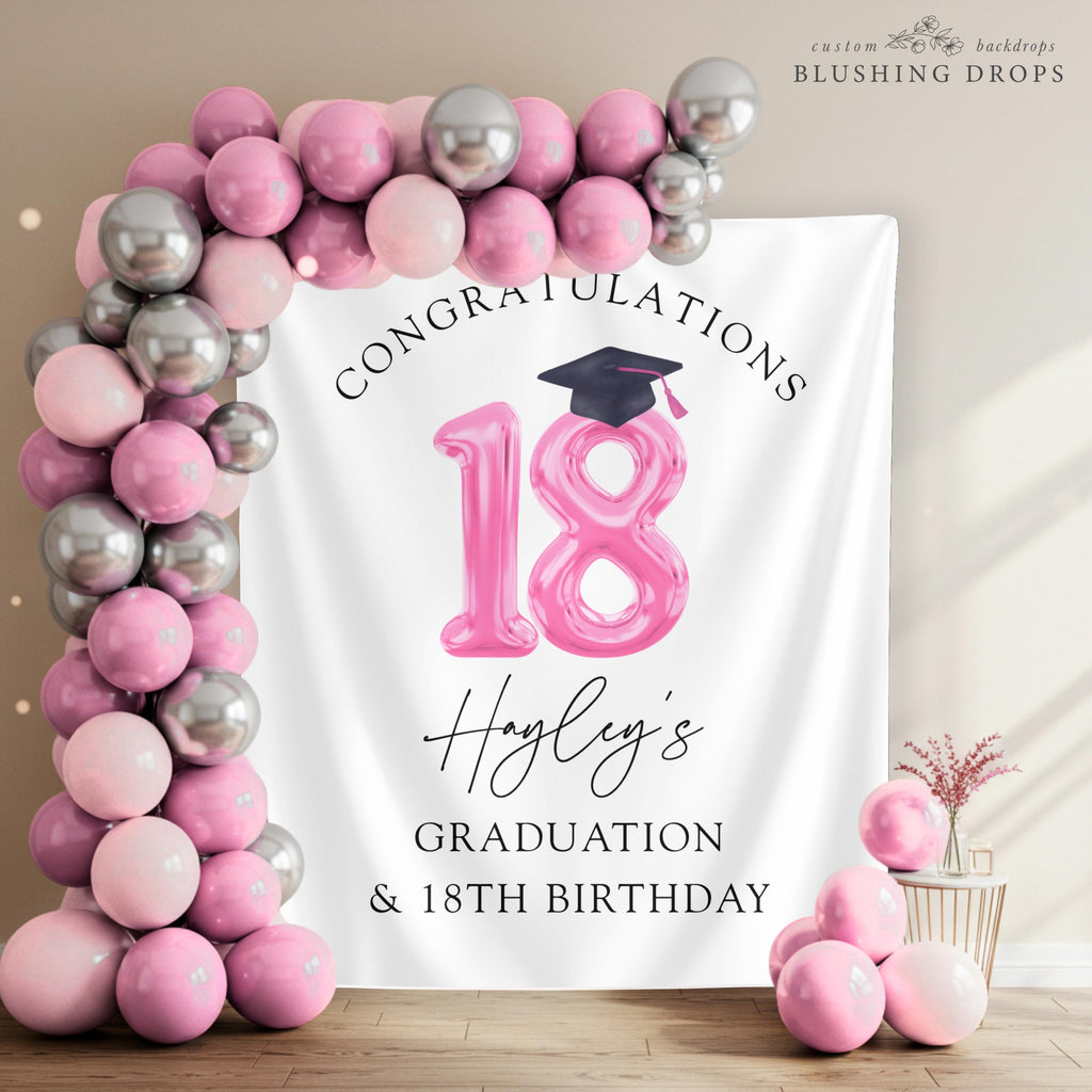 Graduation & 18th Birthday Backdrop, Pink Birthday Graduation Banner, Personalized Graduation Photo Backdrop, Graduation Decorations 2026