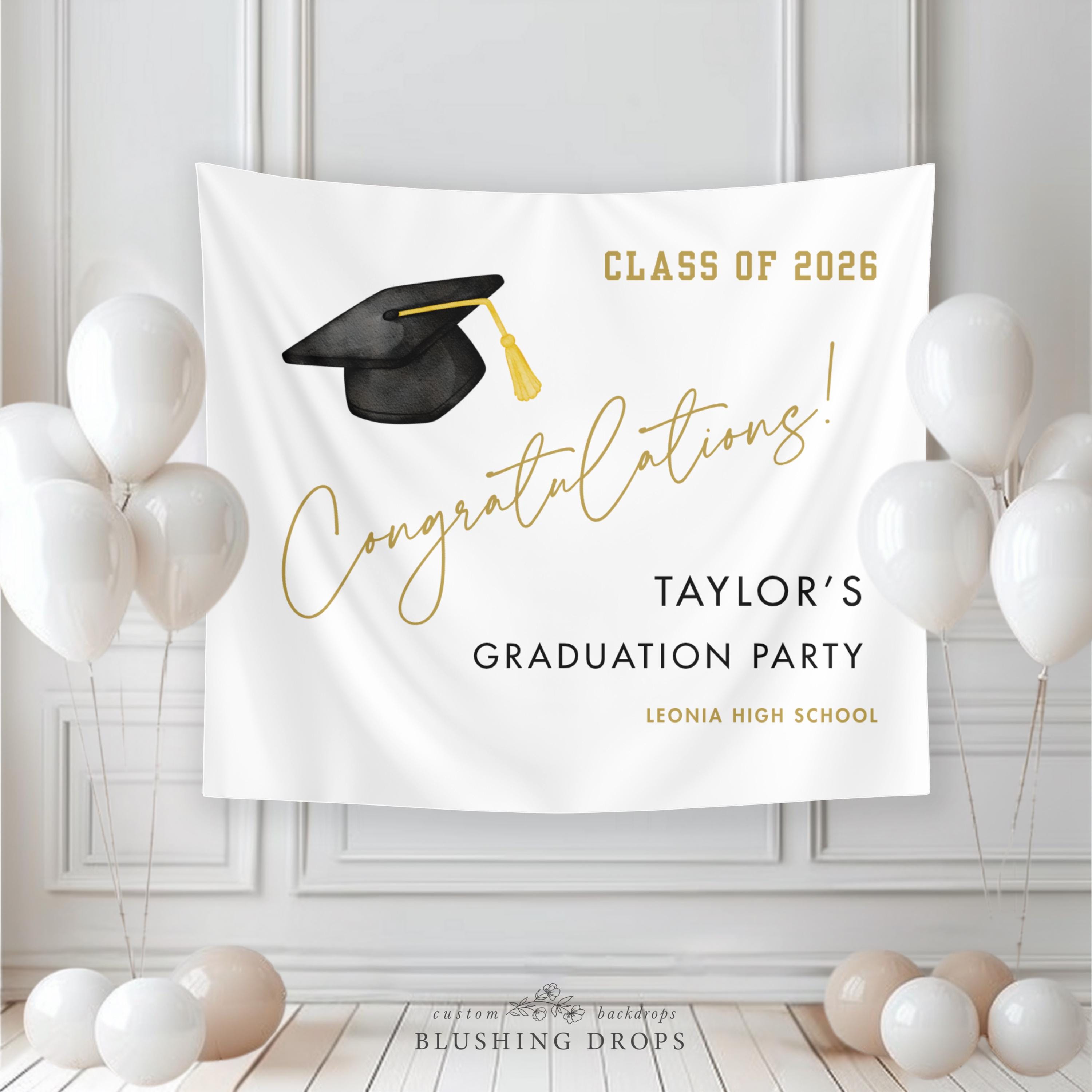 Class of 2026 Backdrop, Congrats Grad Banner, Personalized Graduation Backdrop, Black and Gold Grad Party Decorations, Custom Banner
