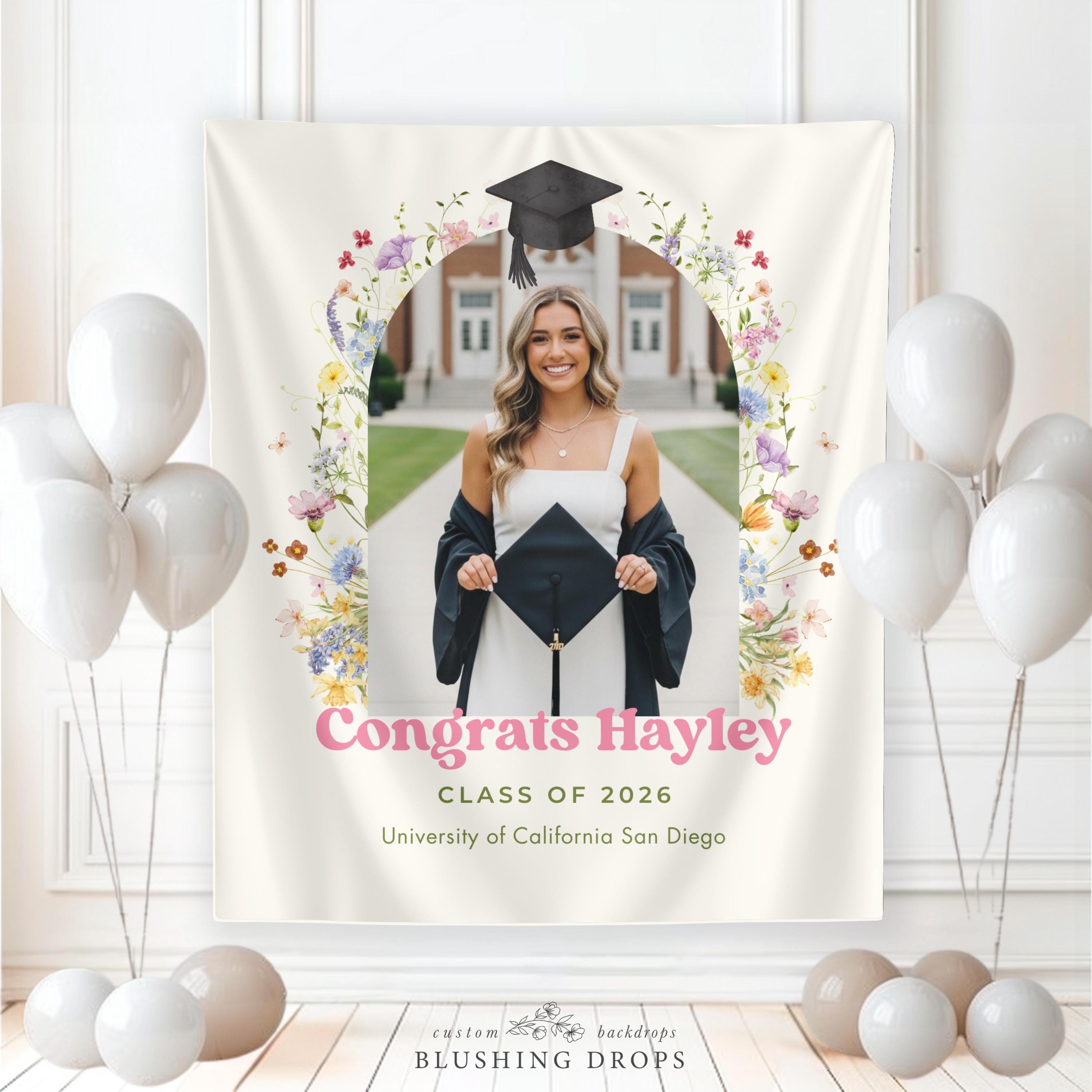 Wildflower Graduation Photo Backdrop, Congrats Grad Banner, Class of 2026, Floral Graduation Backdrop Decorations, Wildflower Grad Sign