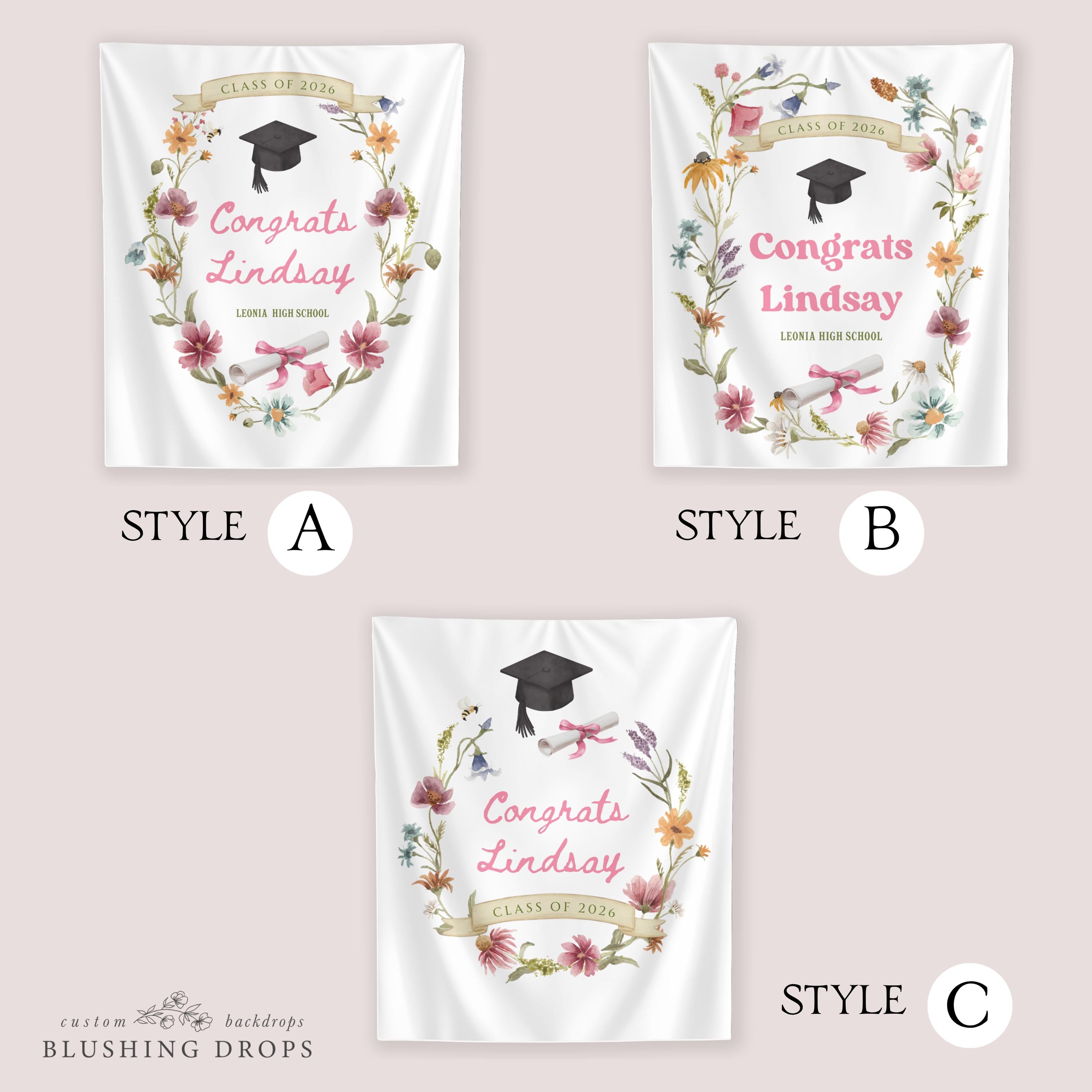Wildflower Graduation Banner, Class of 2026 Sign, Custom Graduation Banner Fabric, Floral Graduation Party Backdrop, Congrats Grad Backdrop