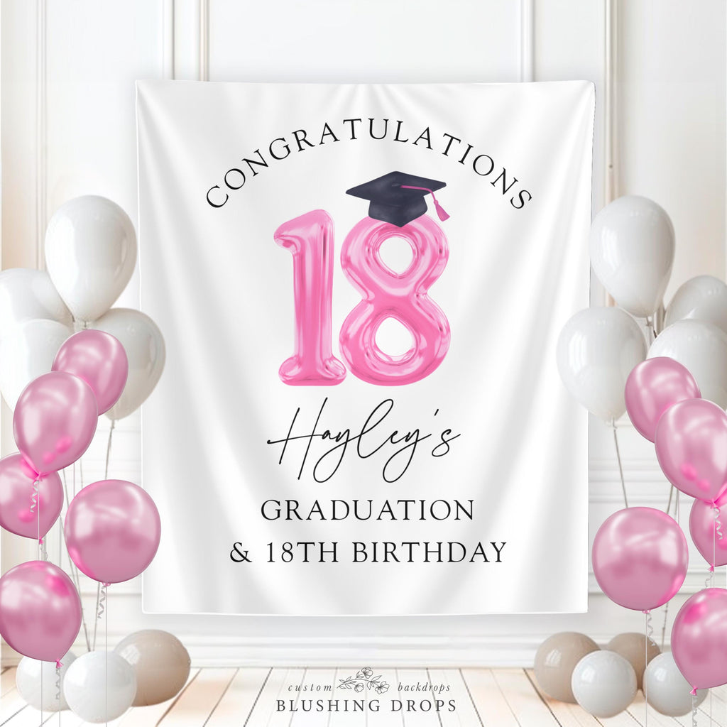 Graduation & 18th Birthday Backdrop, Pink Birthday Graduation Banner, Personalized Graduation Photo Backdrop, Graduation Decorations 2026