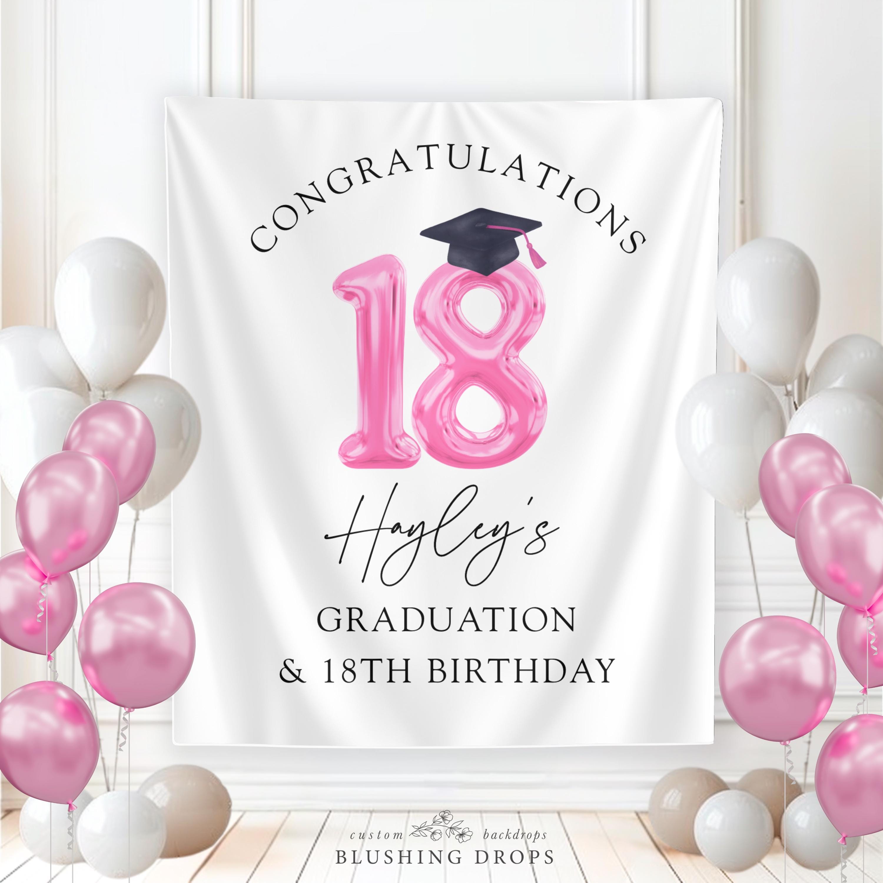 Graduation & 18th Birthday Backdrop, Pink Birthday Graduation Banner, Personalized Graduation Photo Backdrop, Graduation Decorations 2026