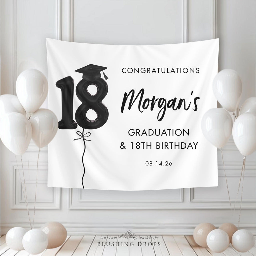 Modern Graduation & 18th Birthday Backdrop, Black Birthday Graduation Banner, Personalized Graduation Photo Backdrop, Class of 2026