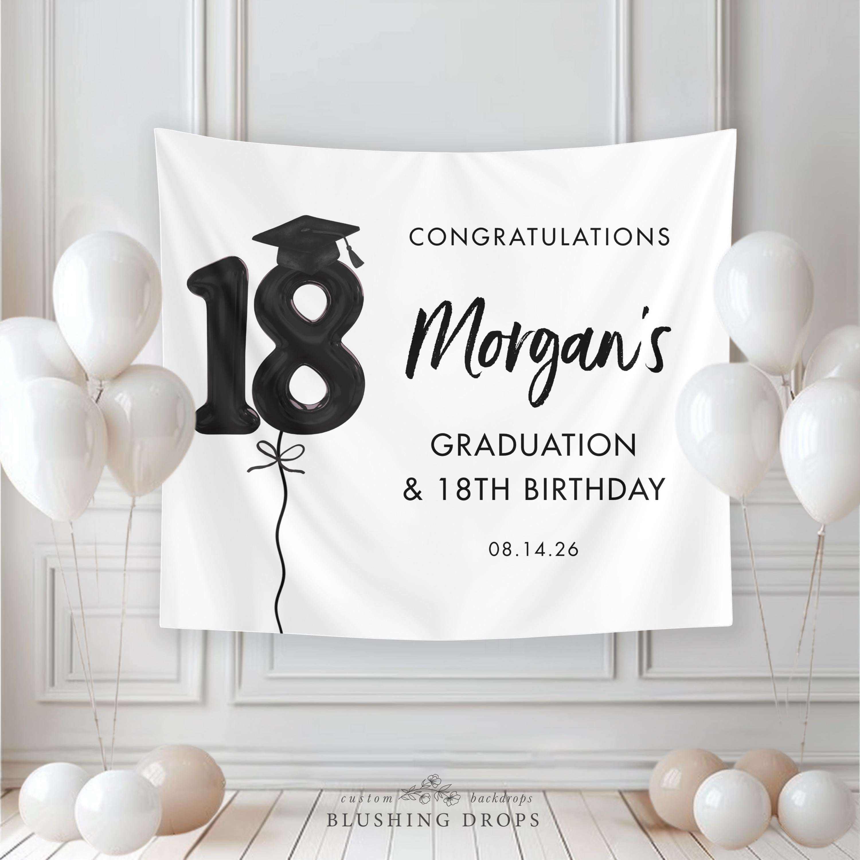 Modern Graduation & 18th Birthday Backdrop, Black Birthday Graduation Banner, Personalized Graduation Photo Backdrop, Class of 2026
