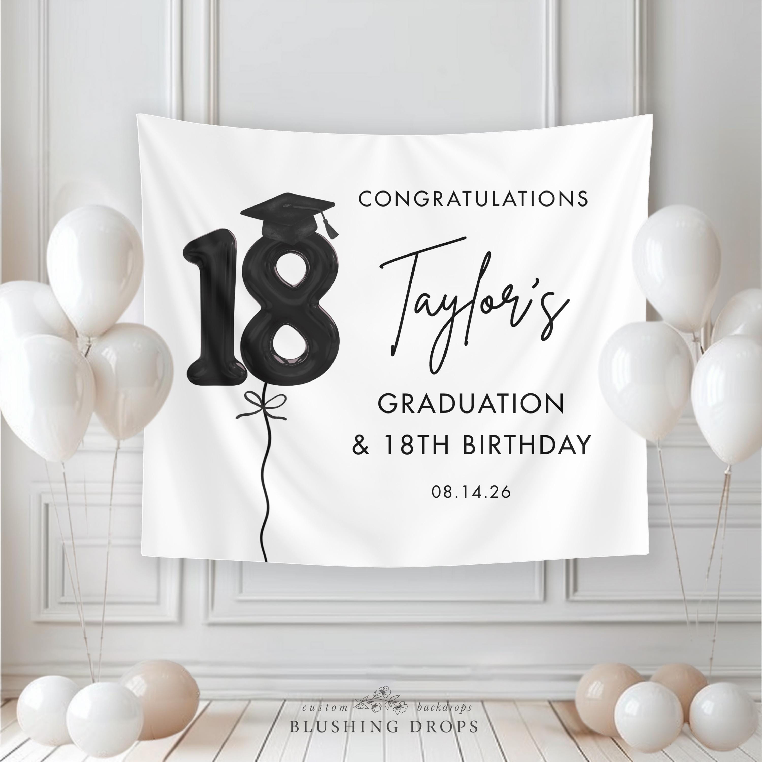 Modern Graduation & 18th Birthday Backdrop, Black Birthday Graduation Banner, Personalized Graduation Photo Backdrop, Class of 2026