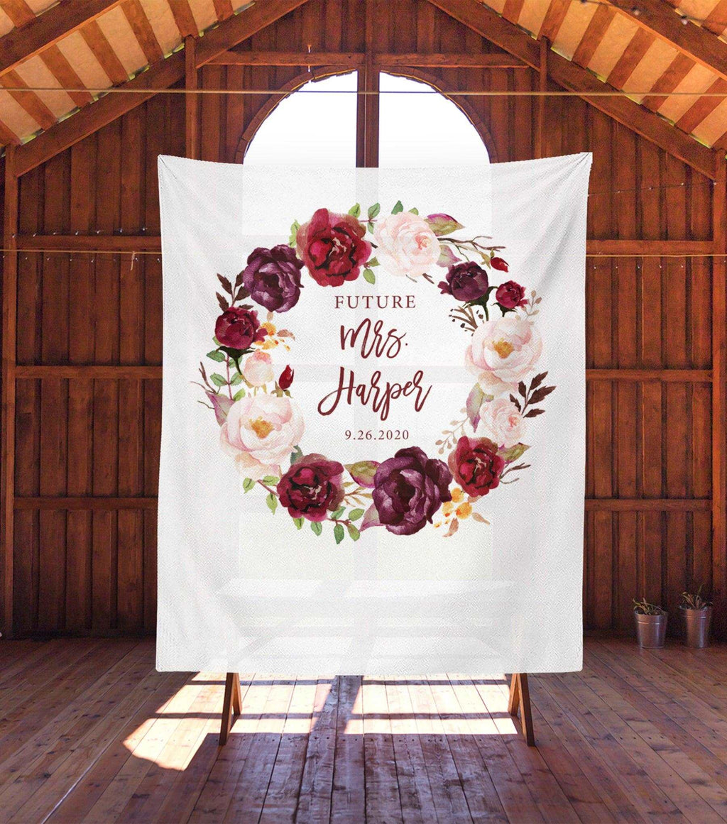 Burgundy Boho Bridal Shower Backdrop | Future Mrs. Banner - Blushing Drops