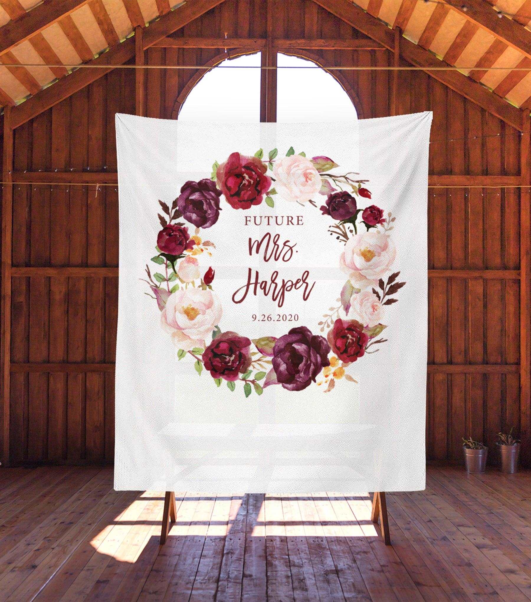 Burgundy Boho Bridal Shower Backdrop | Future Mrs. Banner - Blushing Drops