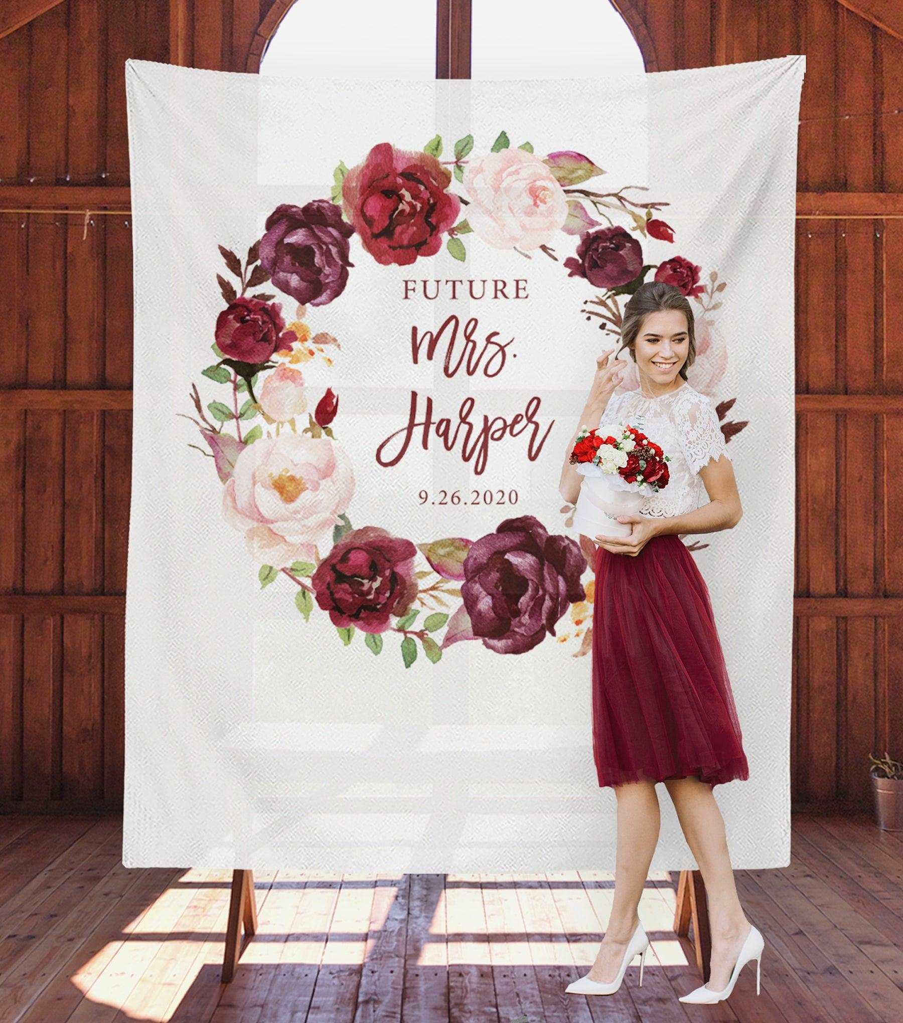 Burgundy Boho Bridal Shower Backdrop | Future Mrs. Banner - Blushing Drops