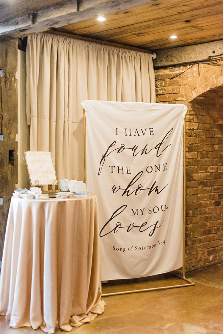 romantic wedding backdrop, rustic wedding fabric sign