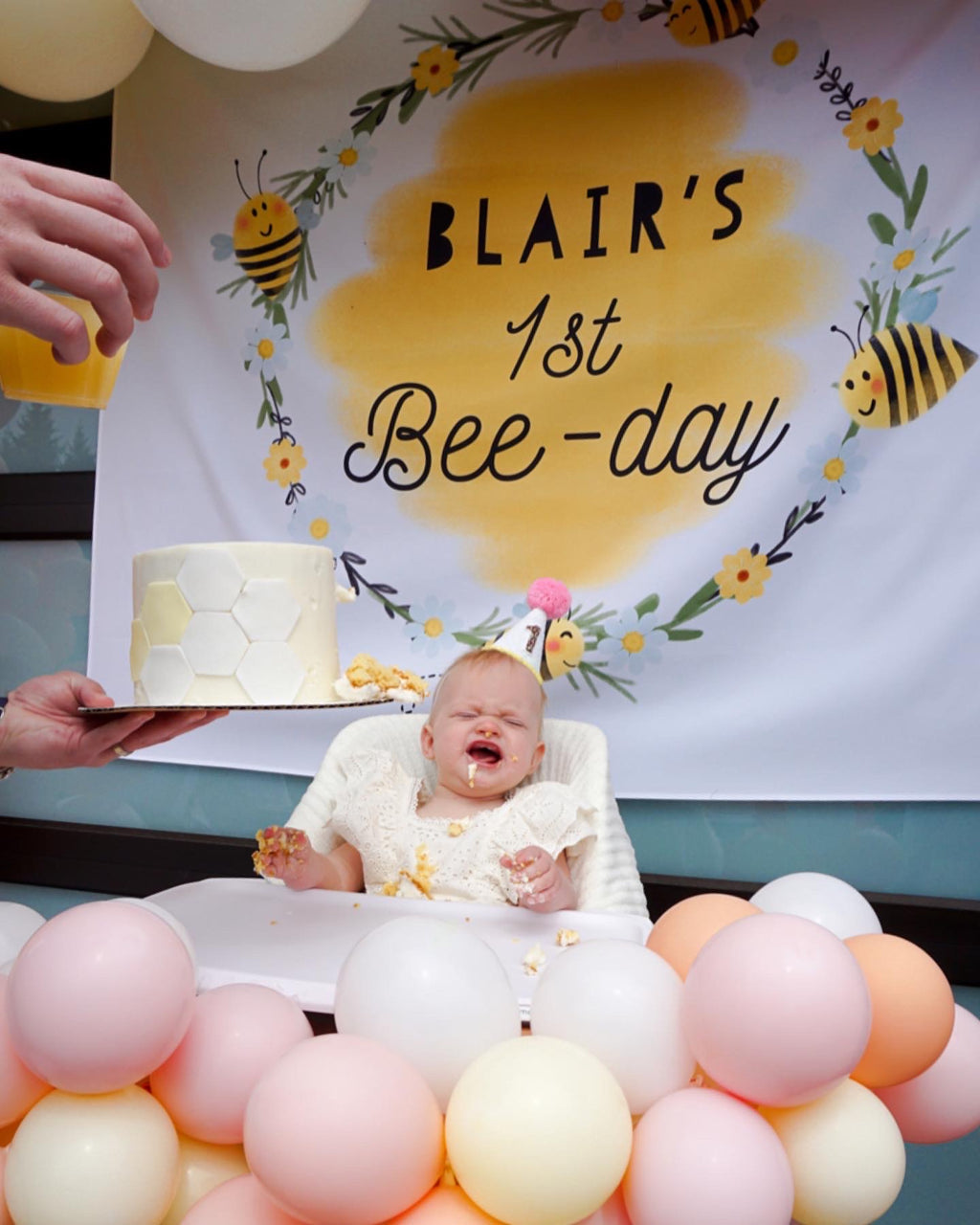 Bee Day Party Backdrop | Bumble Bee Birthday Banner
