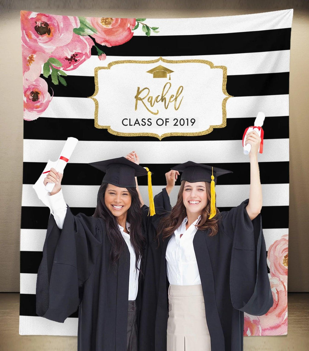 Floral Graduation Party Backdrop | Class of 2019 Photo Booth Backdrop - Blushing Drops