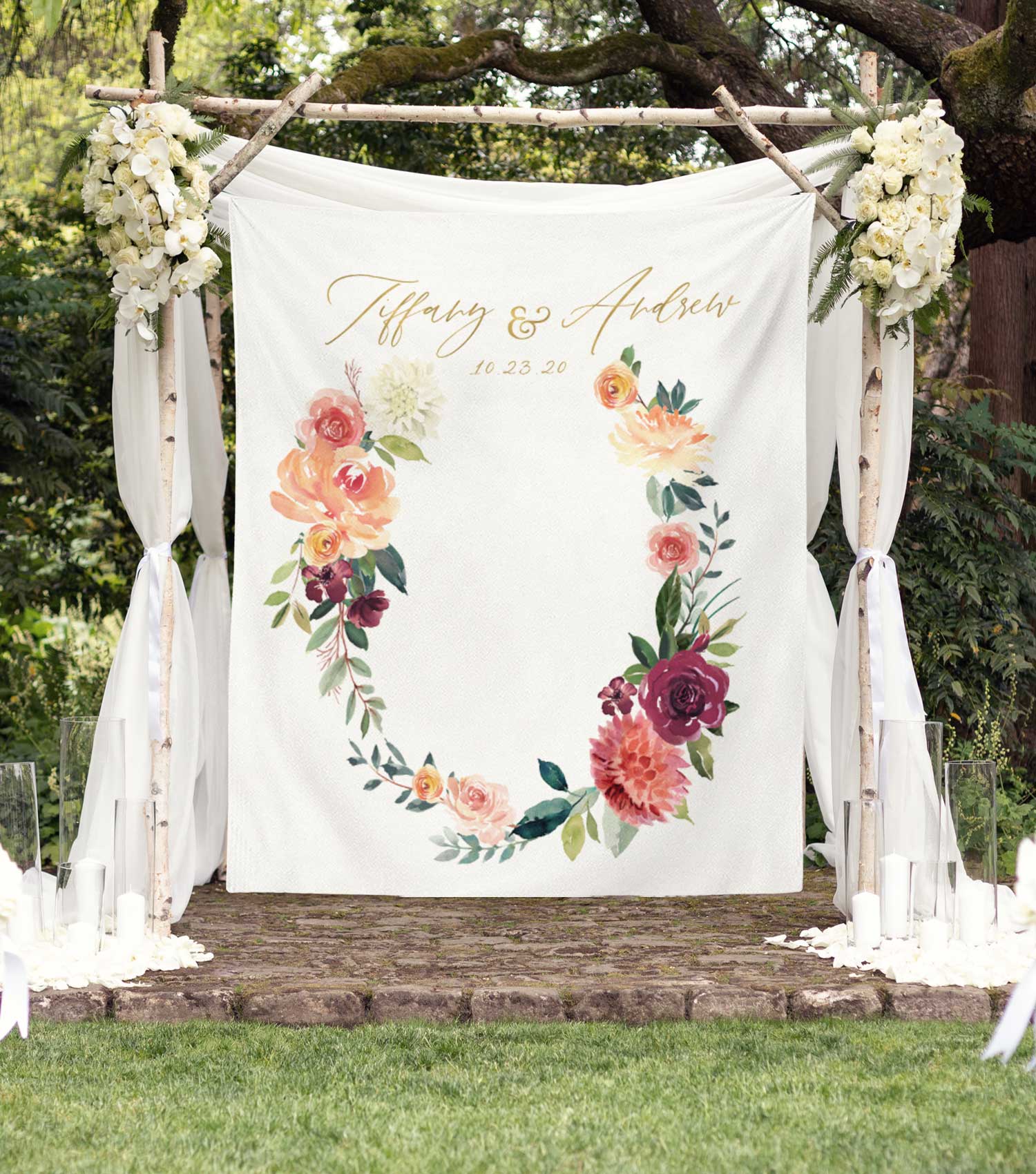 Fall Floral Wedding Photo Booth Backdrop Ideas - Blushing Drops