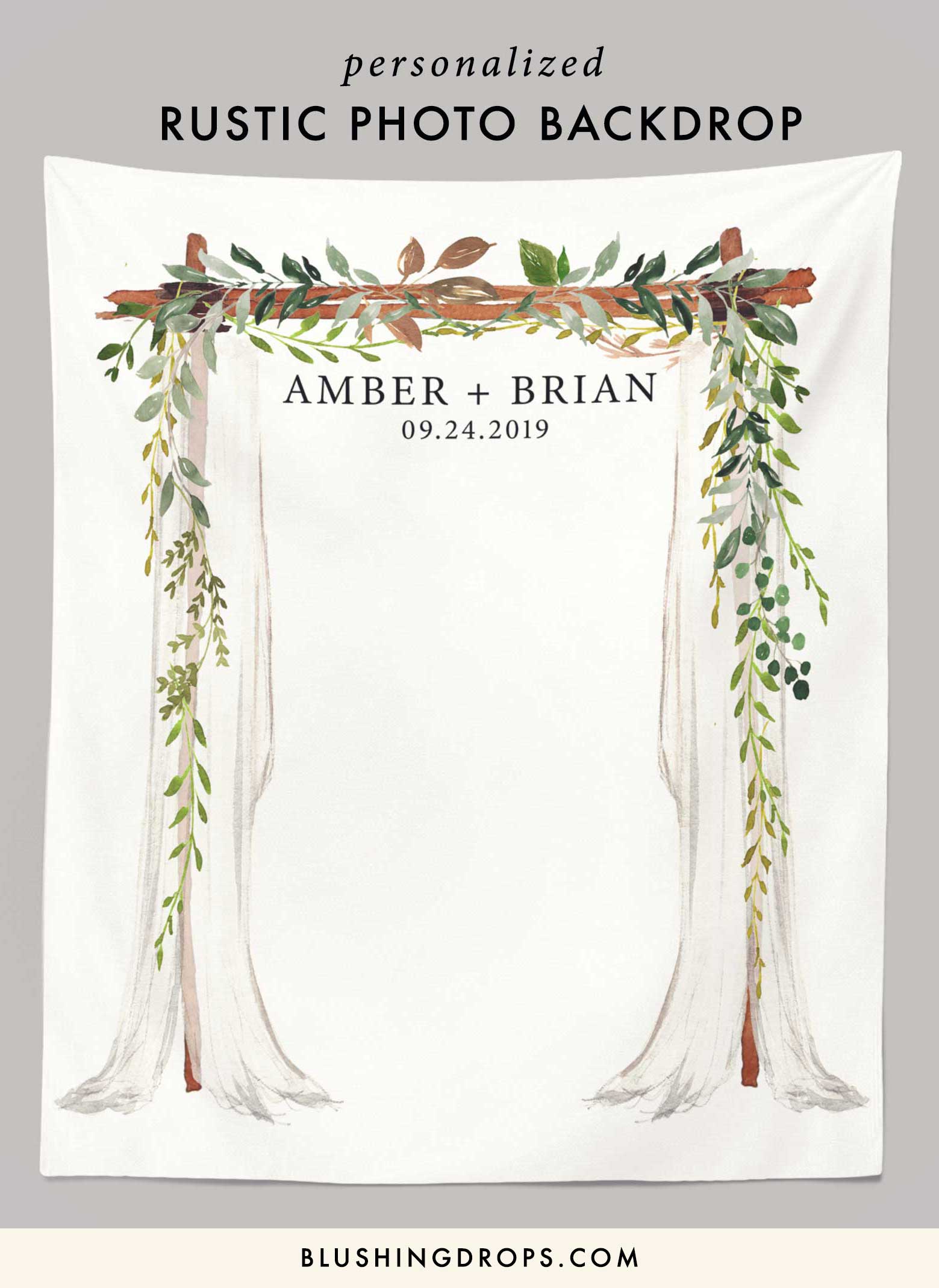 Greenery Wedding Backdrop for Reception | Rustic Wedding Photo Booth - Blushing Drops