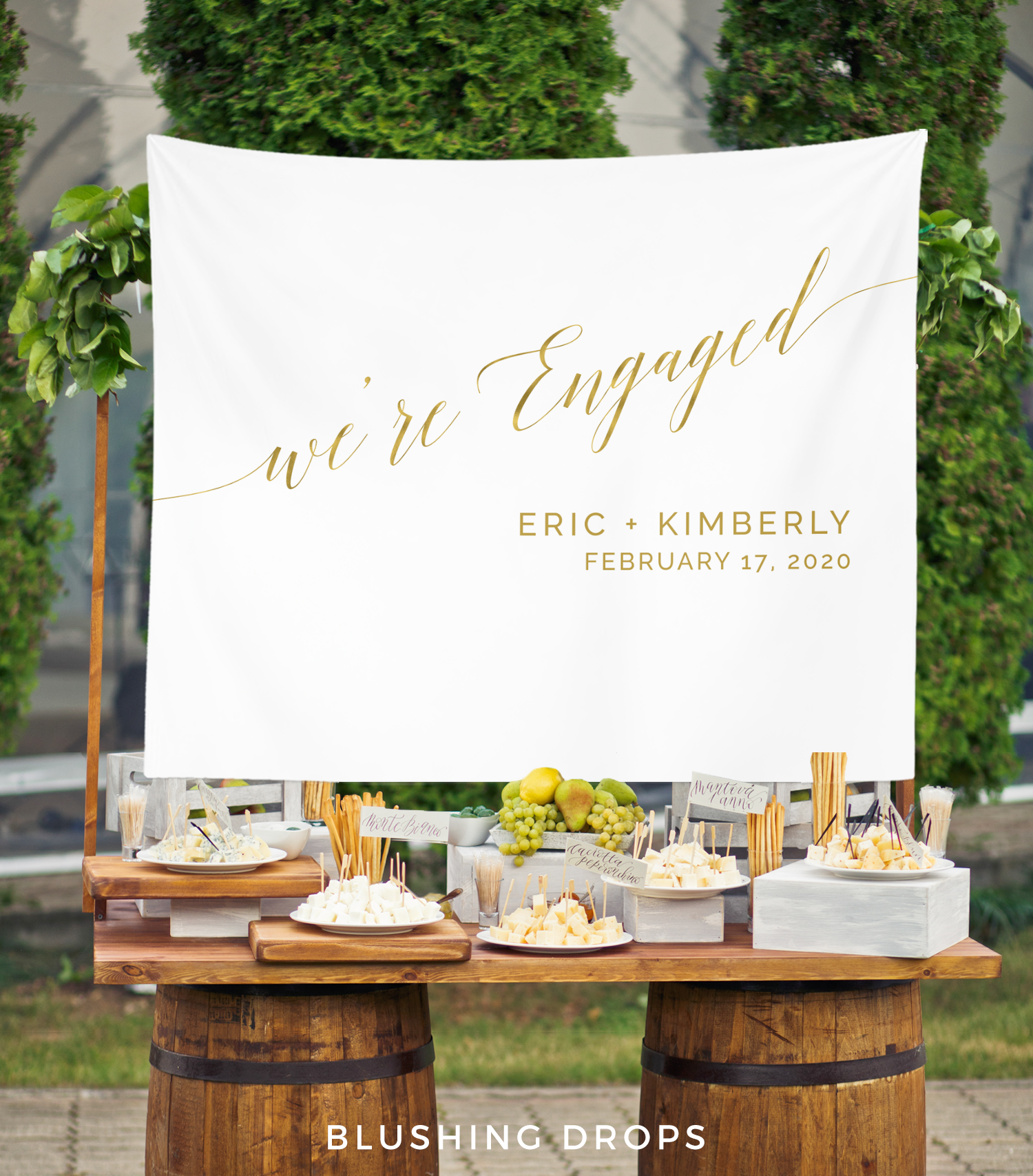 We're Engaged Backdrop, Engagement Party Photo Backdrop