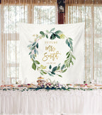 Greenery Wreath Future Mrs Backdrop Design - Blushing Drops