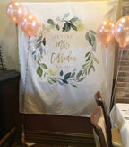 Greenery Wreath Future Mrs Backdrop Design - Blushing Drops