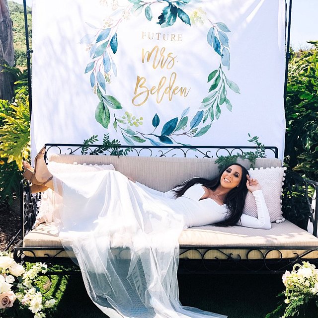 Greenery Wreath Future Mrs Backdrop Design - Blushing Drops