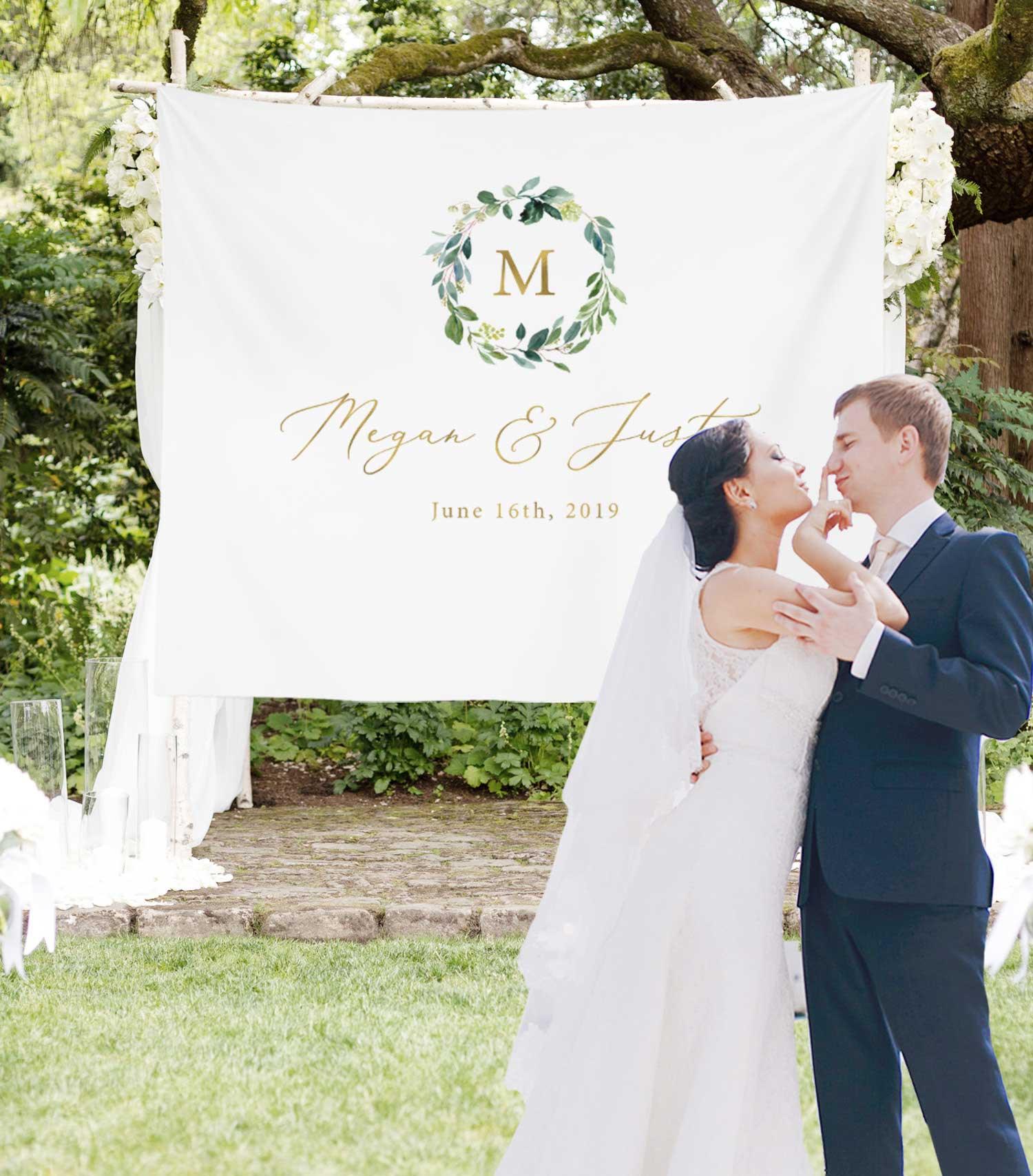 Custom Elegant Gold Monogram Wedding Backdrop For Reception – Blushing ...