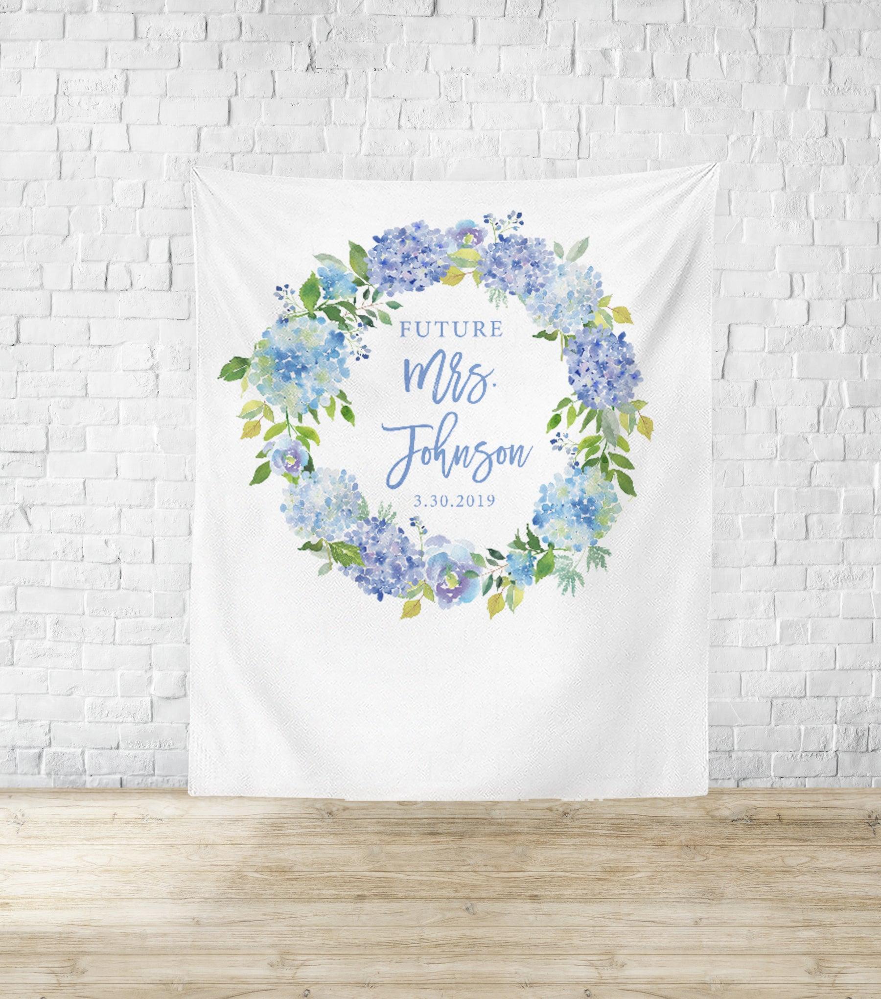 Hydrangea Bridal Shower Backdrop | Fabric Backdrop - Blushing Drops