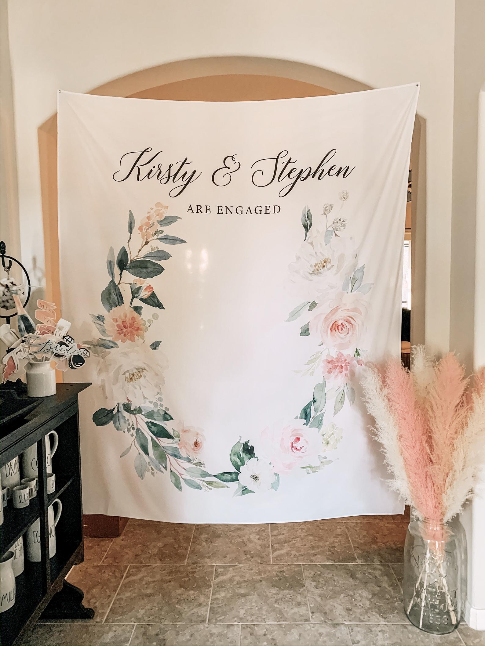 We're Engaged Banner | Floral Engagement Party Backdrop