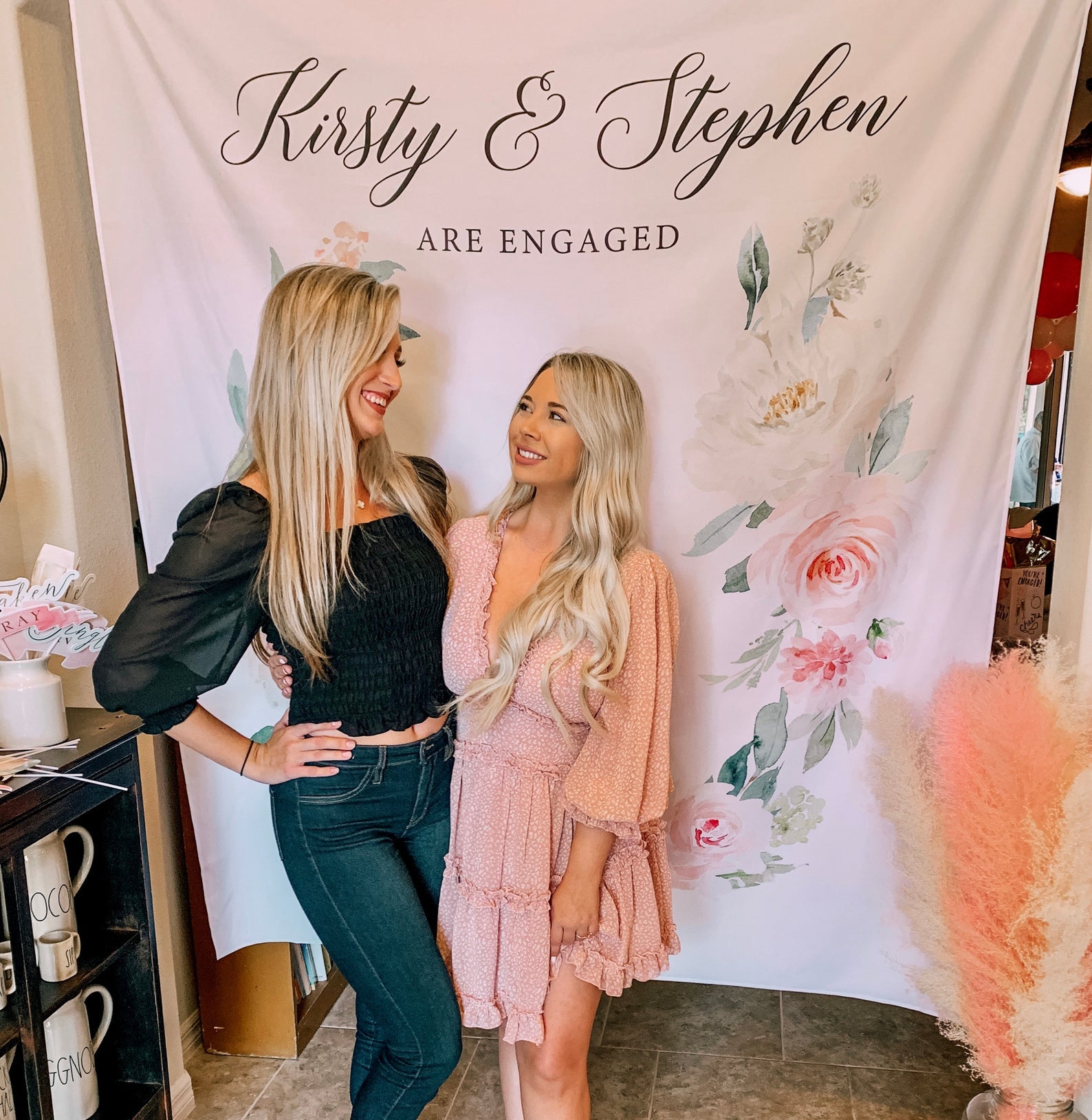We're Engaged Banner | Floral Engagement Party Backdrop