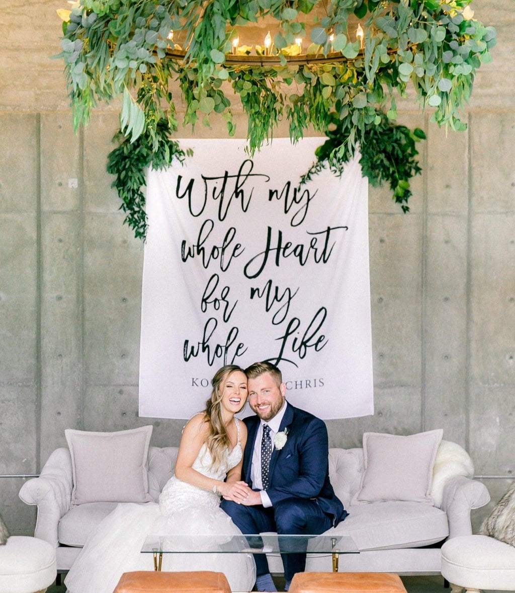 Rustic Wedding Backdrop, With My Whole Heart For My Whole Life Wedding Decoration, Wedding Photo Booth, Photo Backdrop, Reception Backdrop