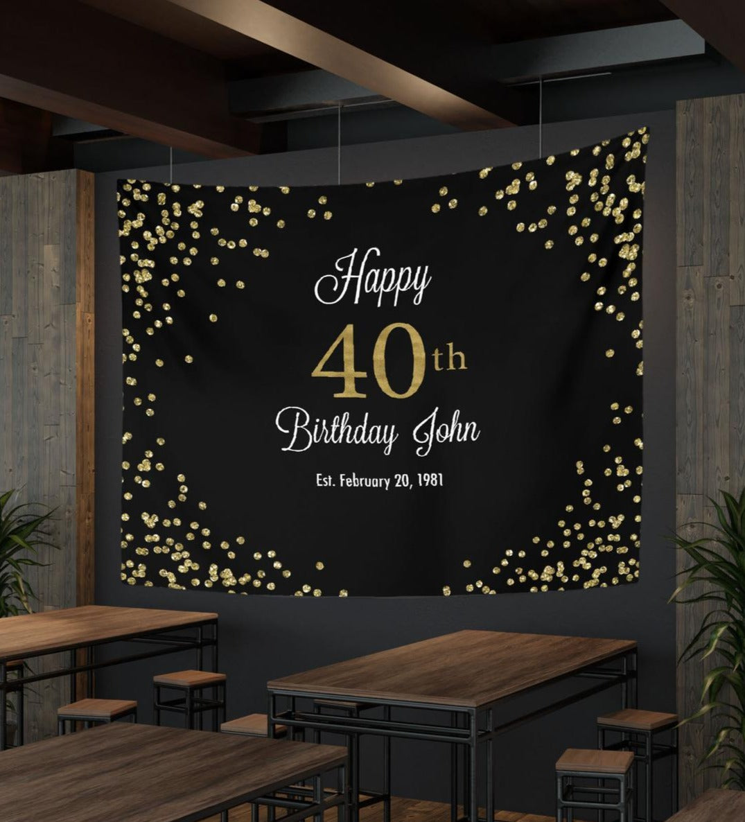 40th birthday party backdrop, adult birthday party banner