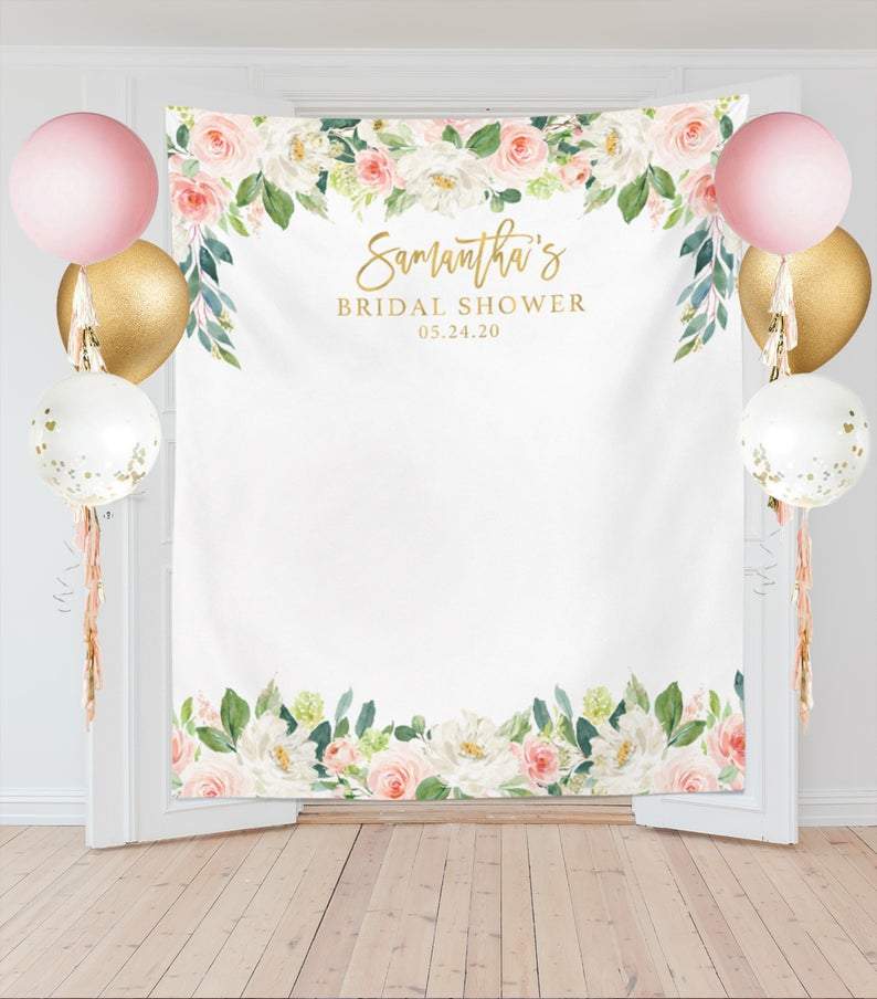 Bridal Shower Backdrop, Bridal Shower Decor, Floral Bridal Shower Banner Floral Backdrop, Custom Backdrop, Spring Bridal Shower Photo Prop, Photography Backdrop