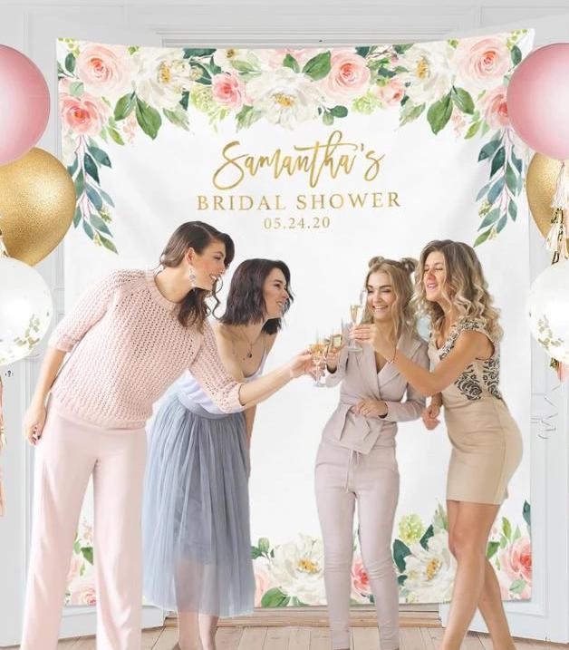 Bridal Shower Backdrop, Bridal Shower Decor, Floral Bridal Shower Banner Floral Backdrop, Custom Backdrop, Spring Bridal Shower Photo Prop, Photography Backdrop