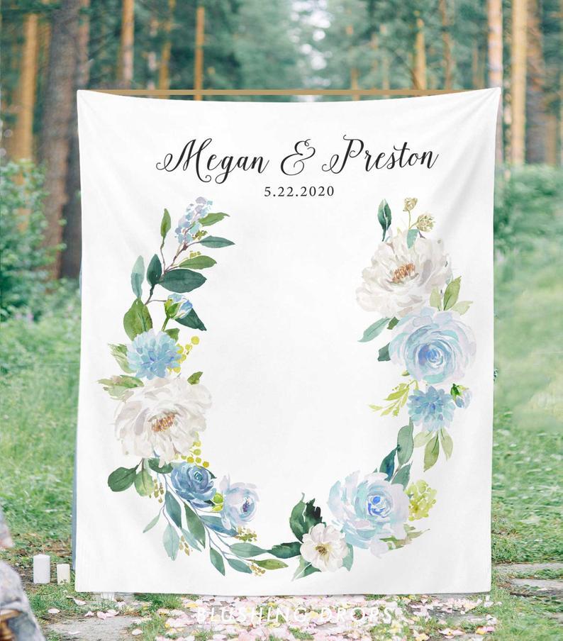 Wedding Backdrop for Ceremony, Dusty Blue Wedding Backdrop, Summer Photo Booth Backdrop, Wedding Photo Backdrop, Floral Backdrop Blue