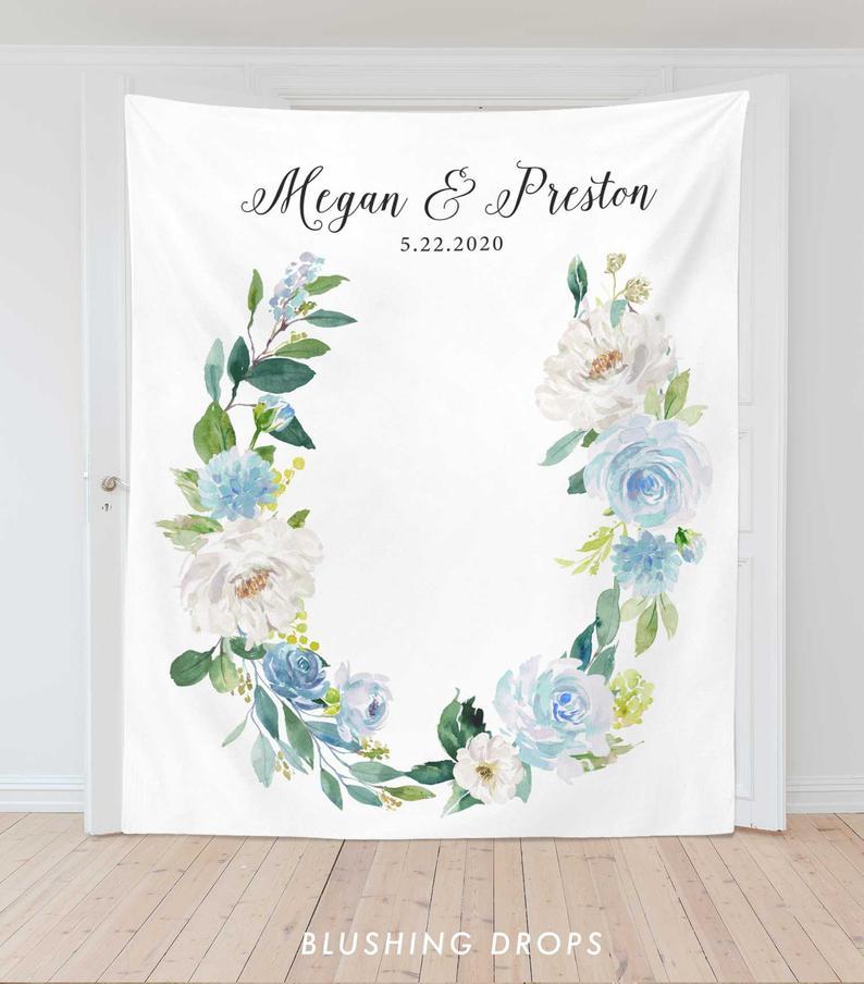 Wedding Backdrop for Ceremony, Dusty Blue Wedding Backdrop, Summer Photo Booth Backdrop, Wedding Photo Backdrop, Floral Backdrop Blue