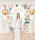 Floral Bridal Shower backdrop with bride to be