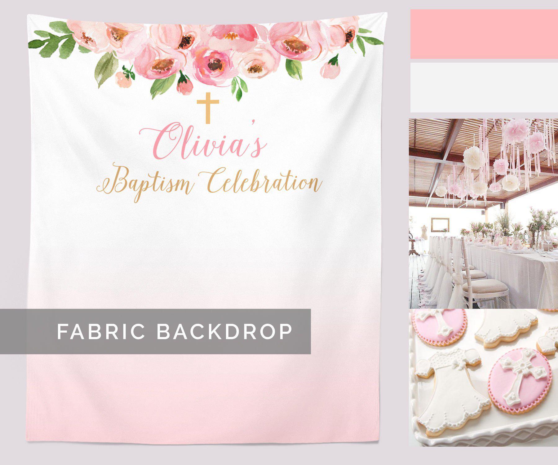 Girl Baptism Banner, Baptism Photo Booth, Pink Baptism Decoration - Blushing Drops