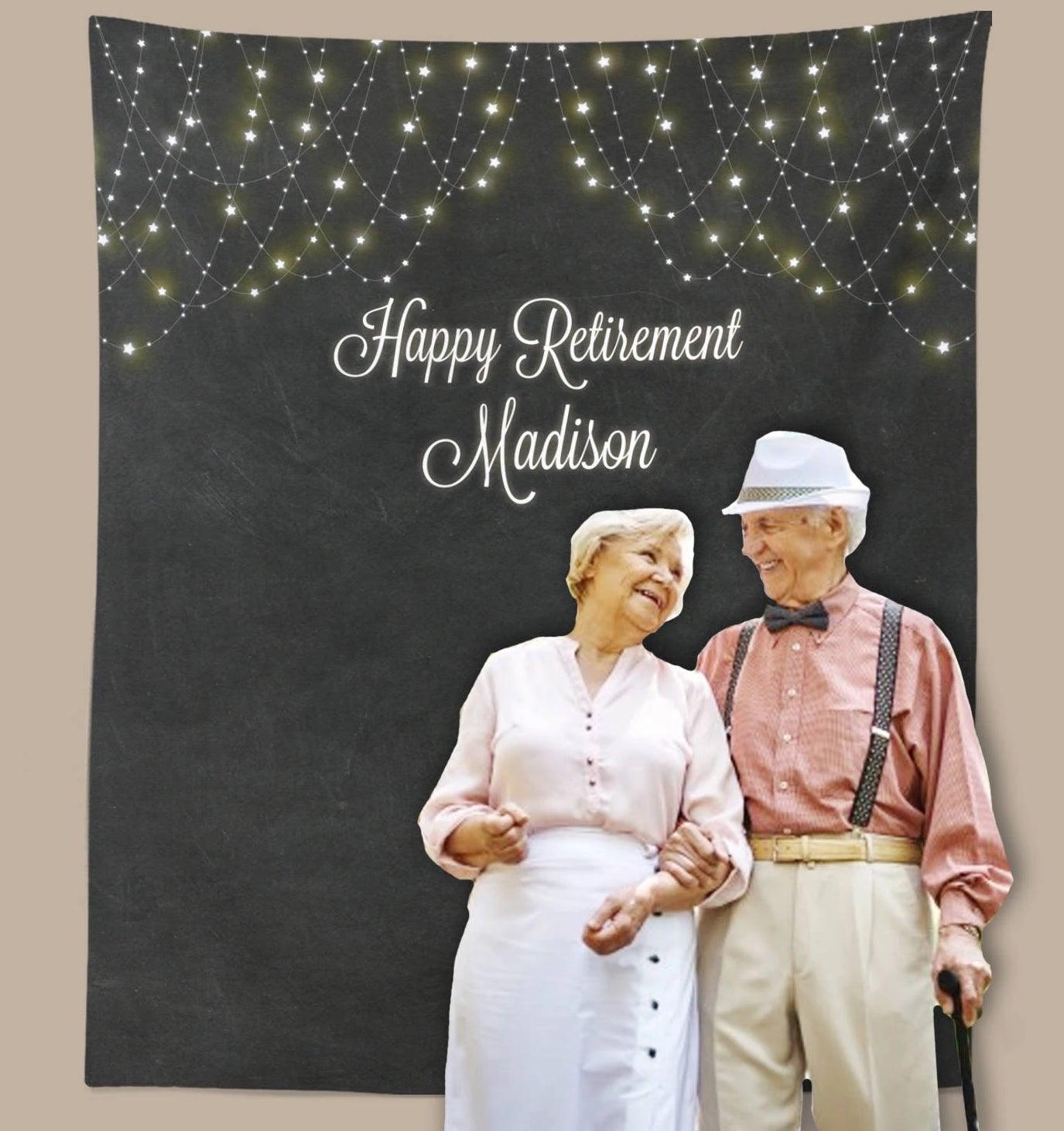 Retirement Party Photo Backdrop, Happy Retirement Chalkboard, Retirement Party Ideas, Retirement Banner Poster, Retired Party Decorations - Blushing Drops