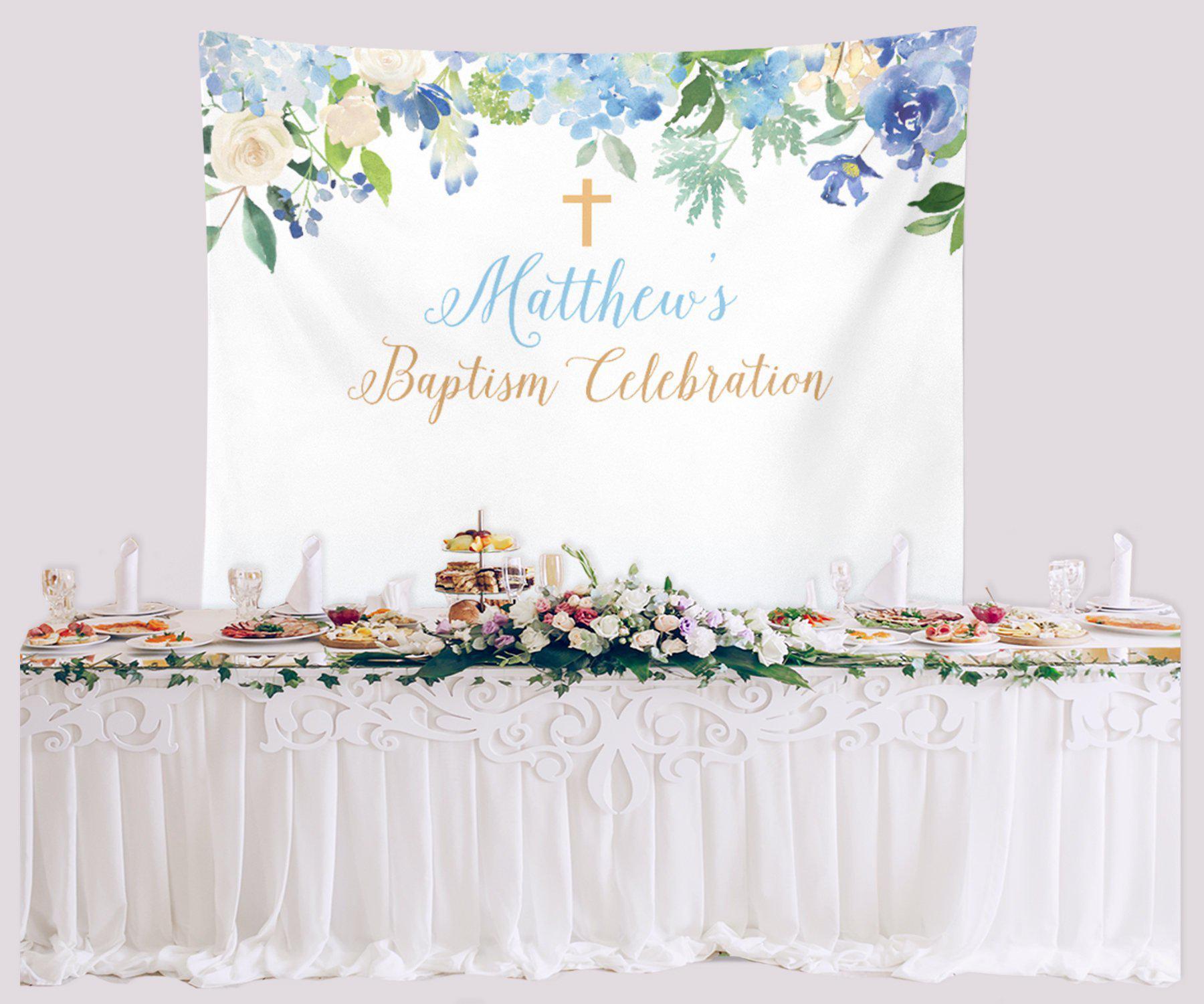 Blue Baptism Backdrop Baptism Decoration Ideas For Baby Boy - Blushing Drops