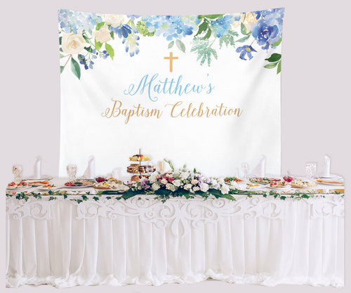 Blue Baptism Backdrop Baptism Decoration Ideas For Baby Boy - Blushing Drops