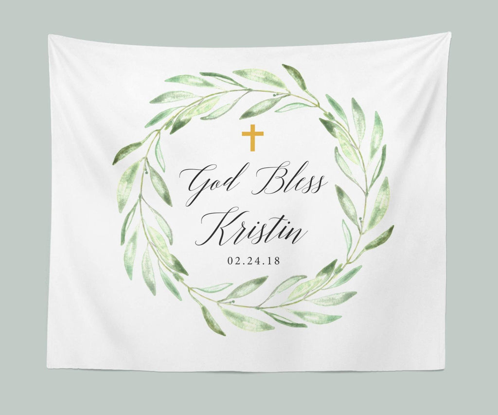 God Bless Baptism Backdrop | Personalized Baptism Celebration Banner - Blushing Drops