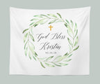God Bless Baptism Backdrop | Personalized Baptism Celebration Banner - Blushing Drops