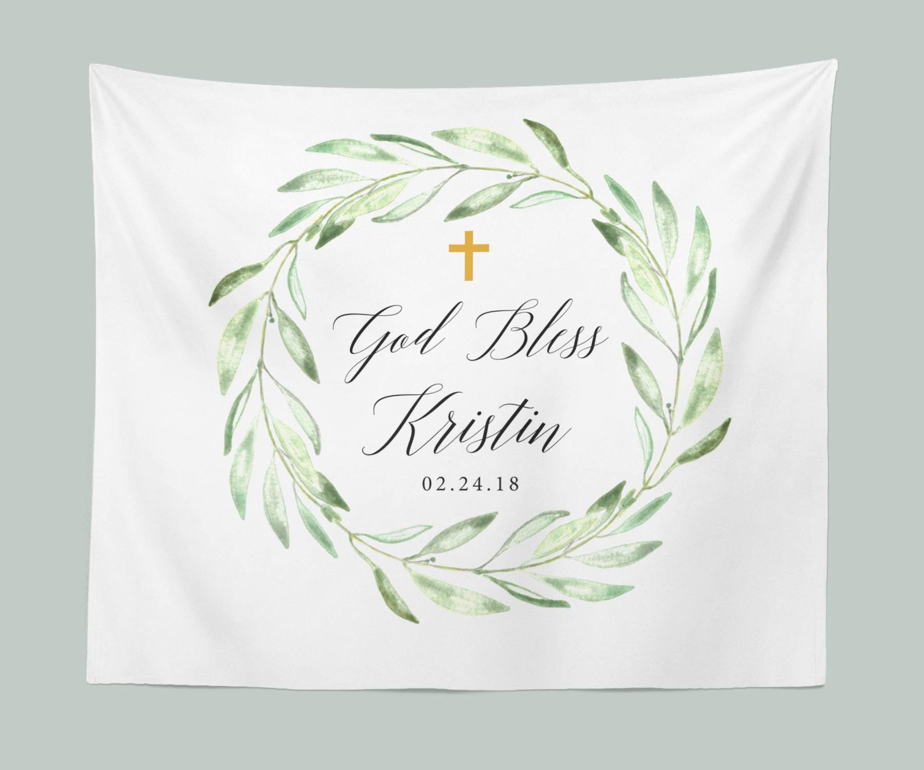 God Bless Baptism Backdrop | Personalized Baptism Celebration Banner - Blushing Drops