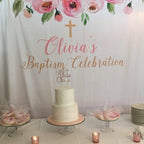 Girl Baptism Banner, Baptism Photo Booth, Pink Baptism Decoration - Blushing Drops