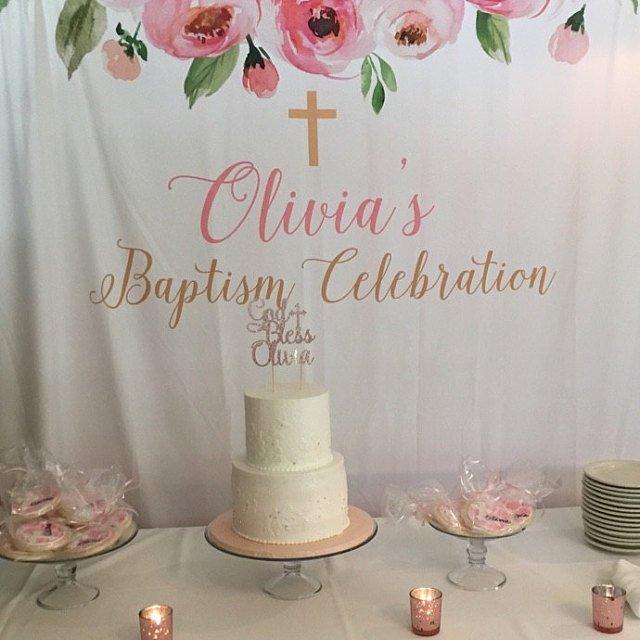 Girl Baptism Banner, Baptism Photo Booth, Pink Baptism Decoration - Blushing Drops