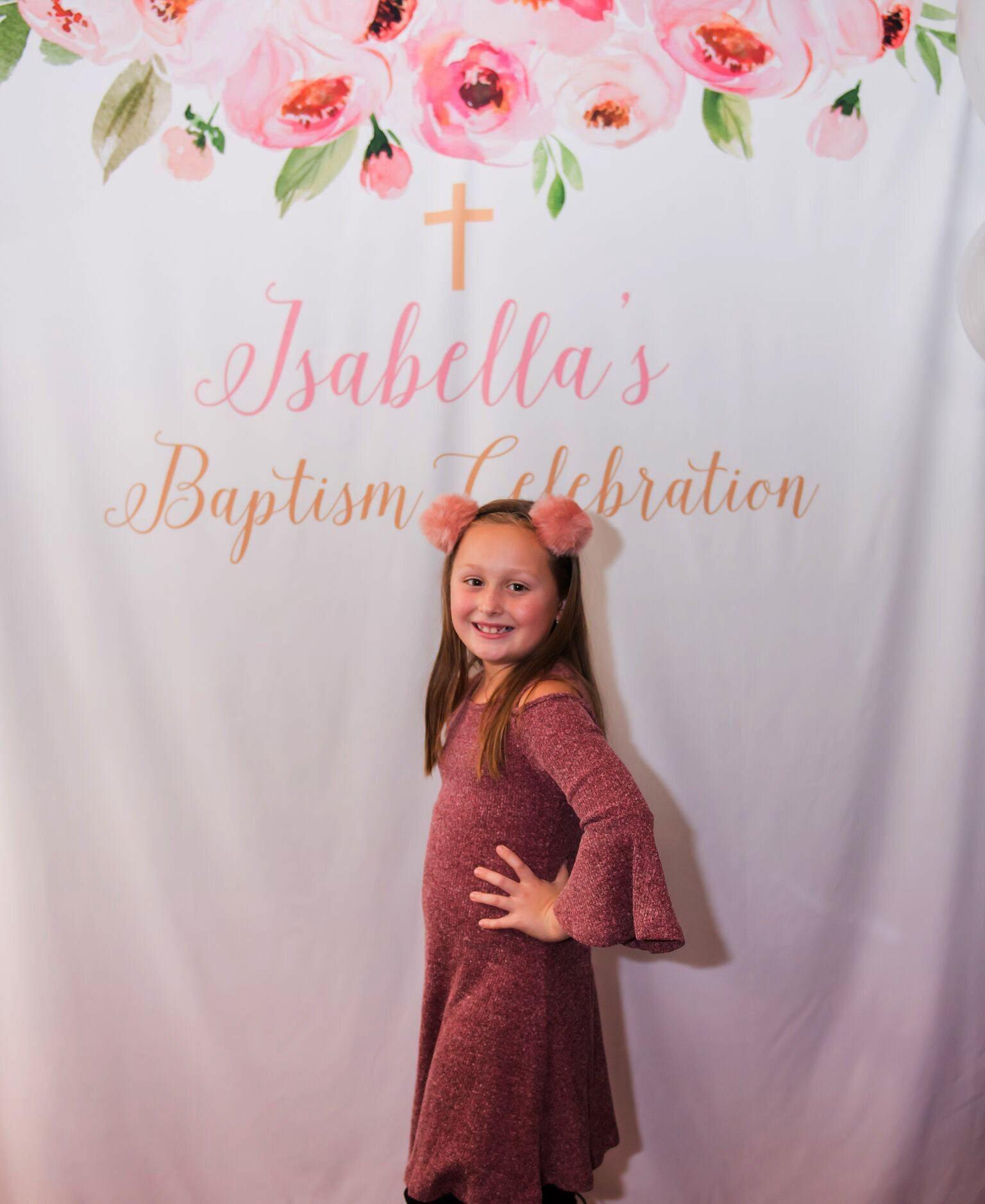 Girl Baptism Banner, Baptism Photo Booth, Pink Baptism Decoration - Blushing Drops